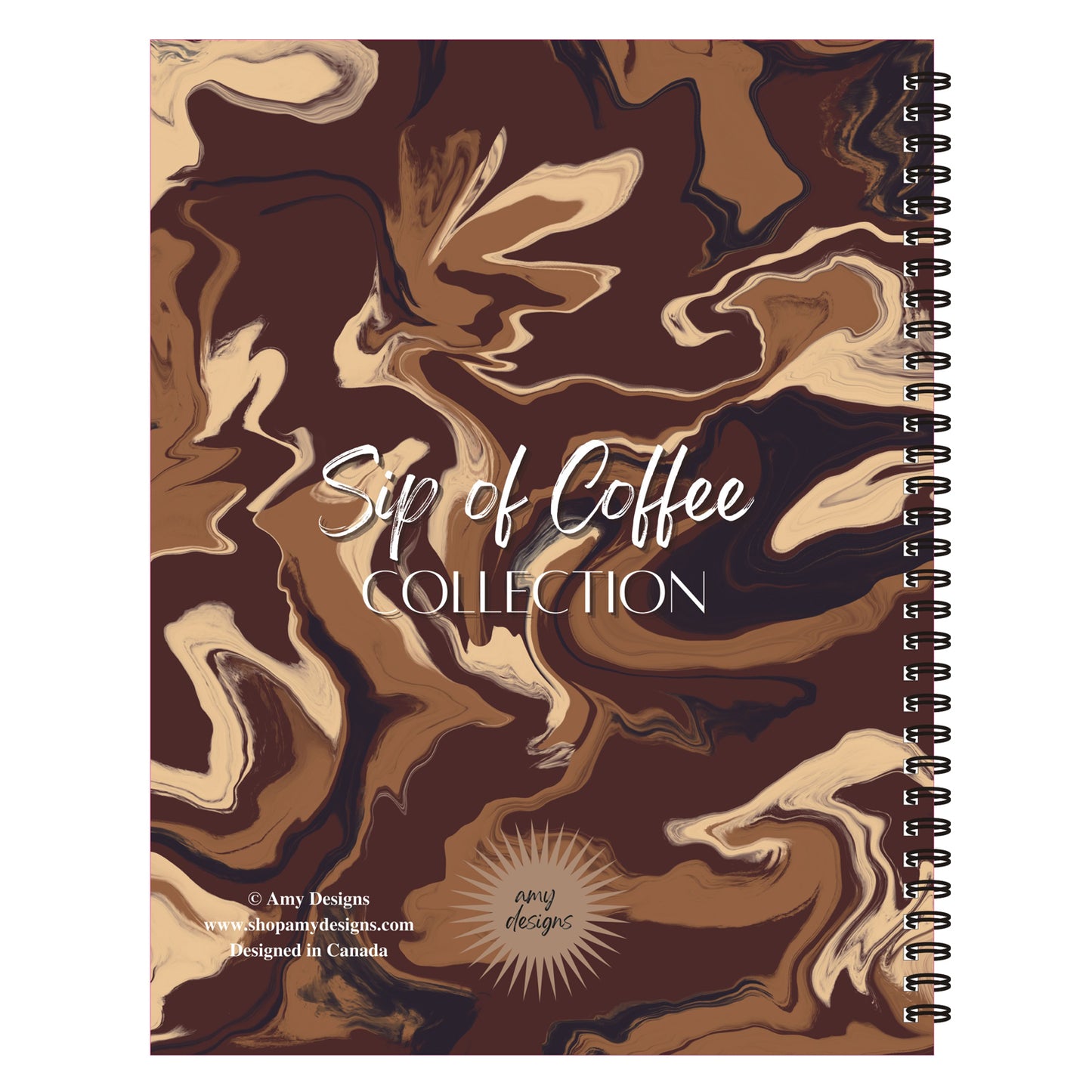 Brown Coffee Marble Notebook (from "Sip of Coffee" Collection) Spiral Lined Notebook, 8.5 x 11in