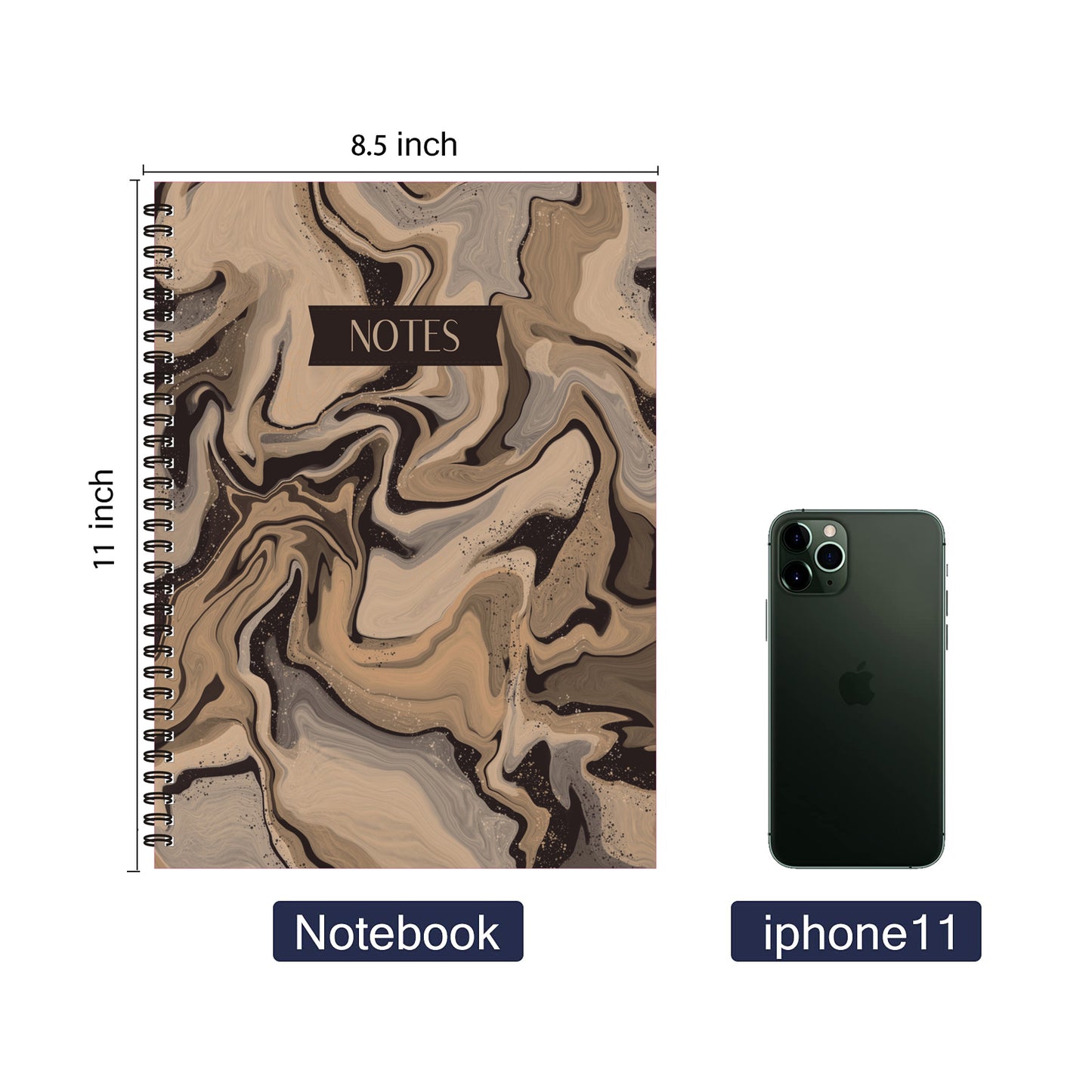 Coffee Marble Notebook (from "Sip of Coffee" Collection) Spiral Lined Notebook, 8.5 x 11in