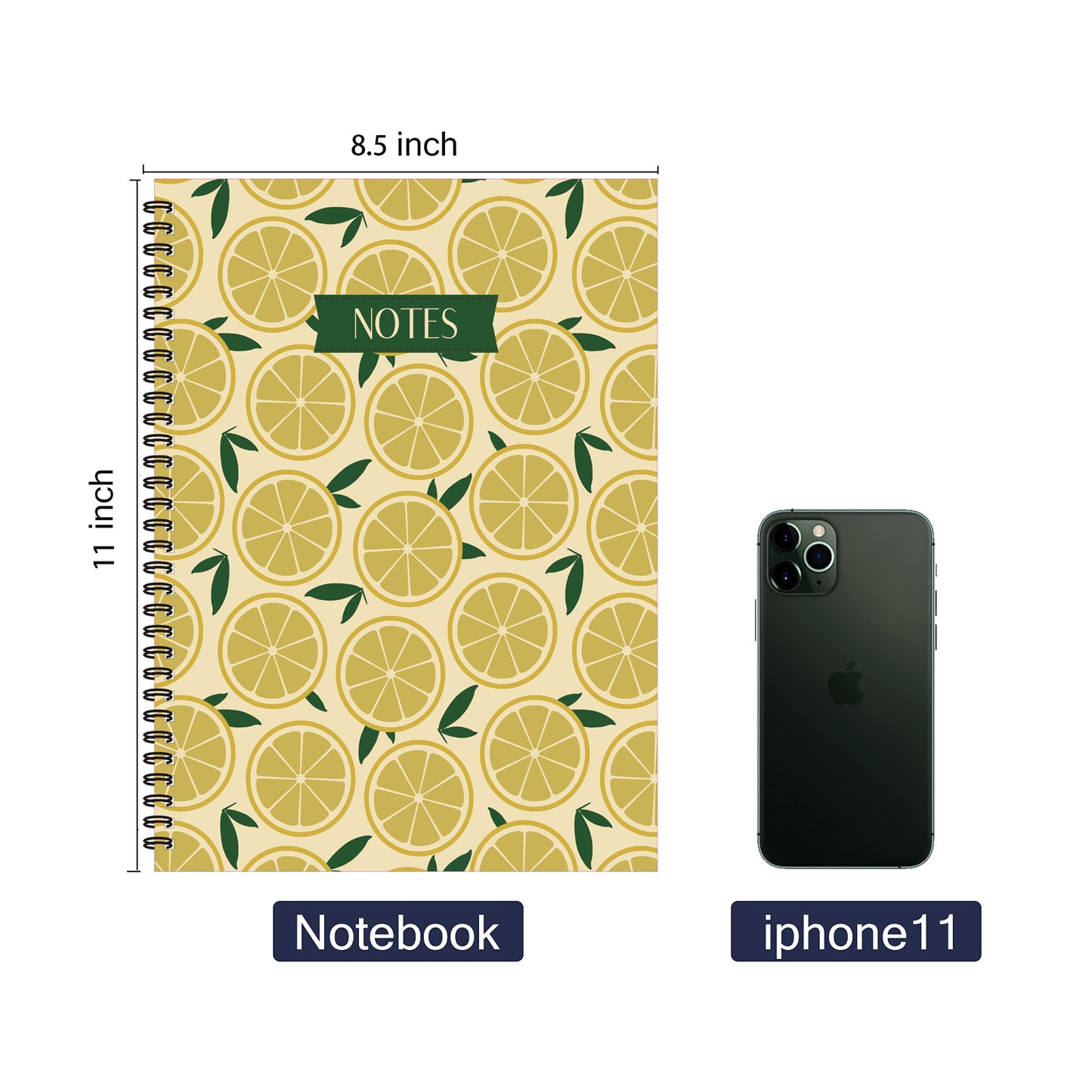 Sliced Lemons Spiral Lined Notebook, 8.5 x 11in