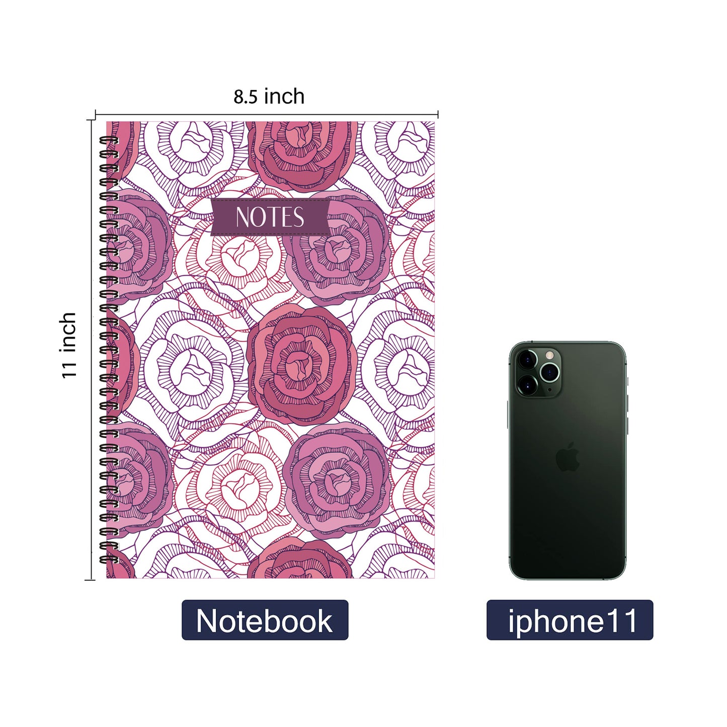 Graphical Floral Spiral Lined Notebook, 8.5 x 11in