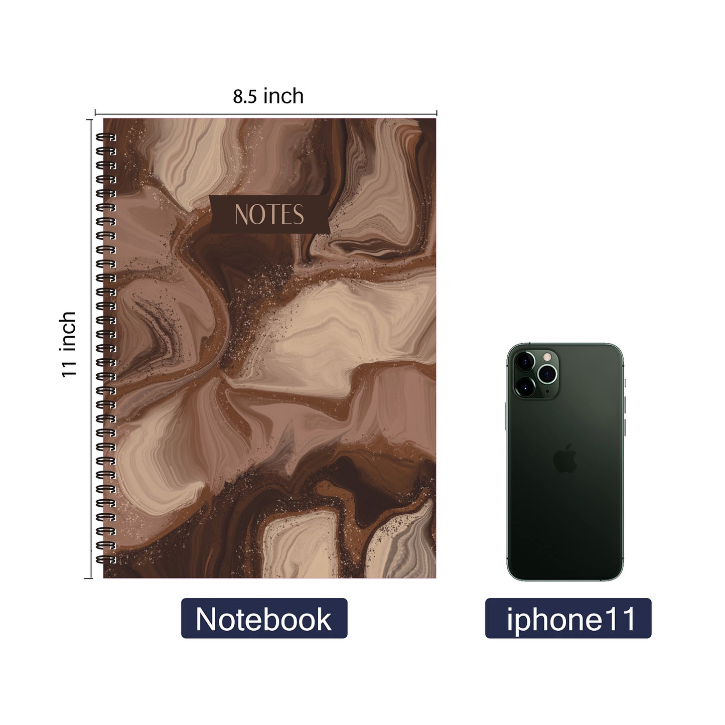Coffee Marble Notebook (from "Sip of Coffee" Collection) Spiral Lined Notebook, 8.5 x 11in