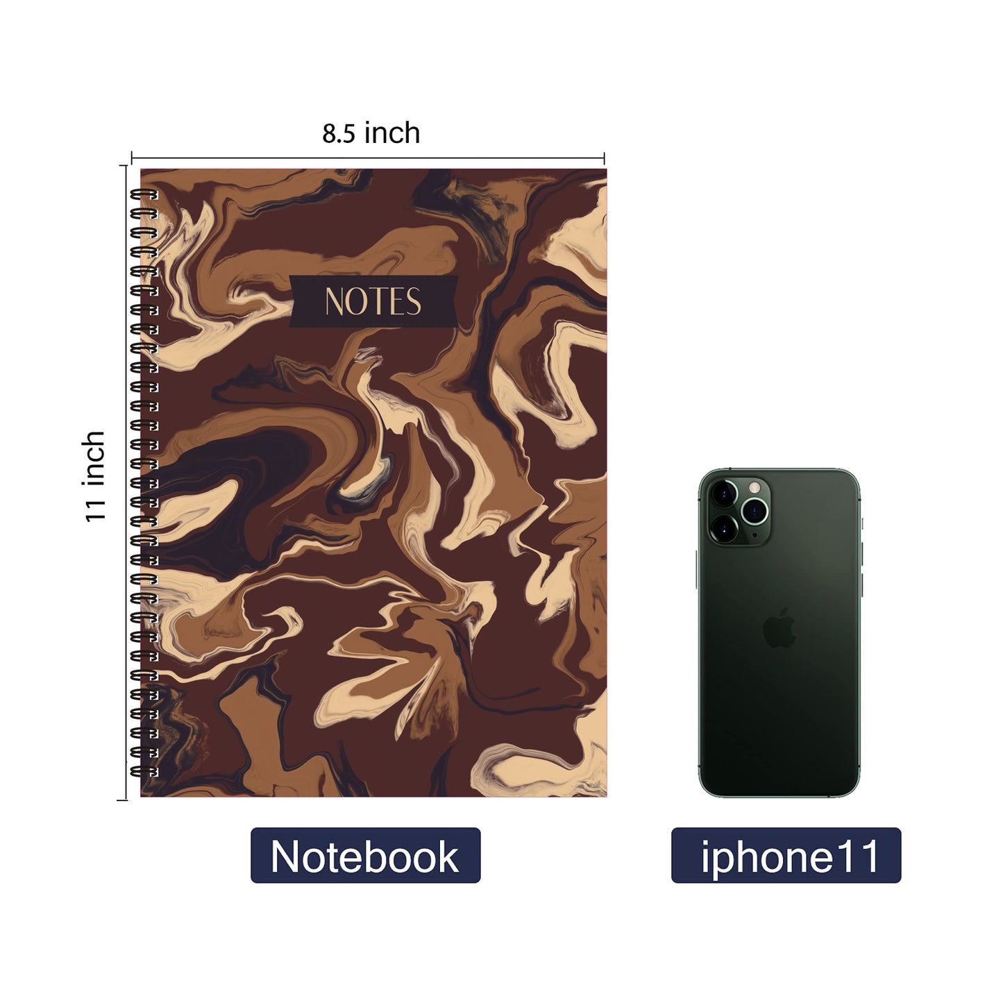 Brown Coffee Marble Notebook (from "Sip of Coffee" Collection) Spiral Lined Notebook, 8.5 x 11in