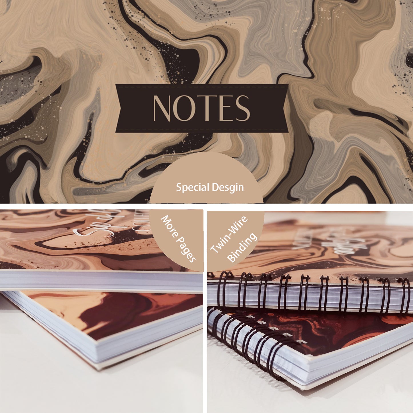 Coffee Marble Notebook (from "Sip of Coffee" Collection) Spiral Lined Notebook, 8.5 x 11in