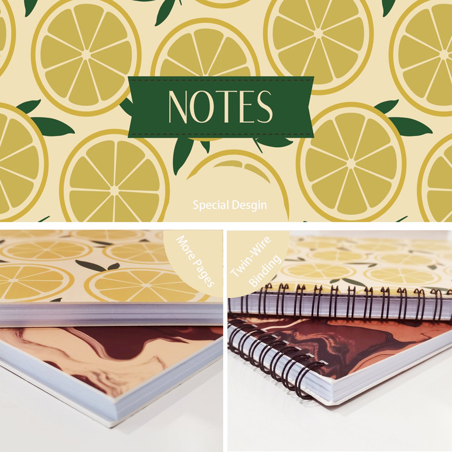 Sliced Lemons Spiral Lined Notebook, 8.5 x 11in