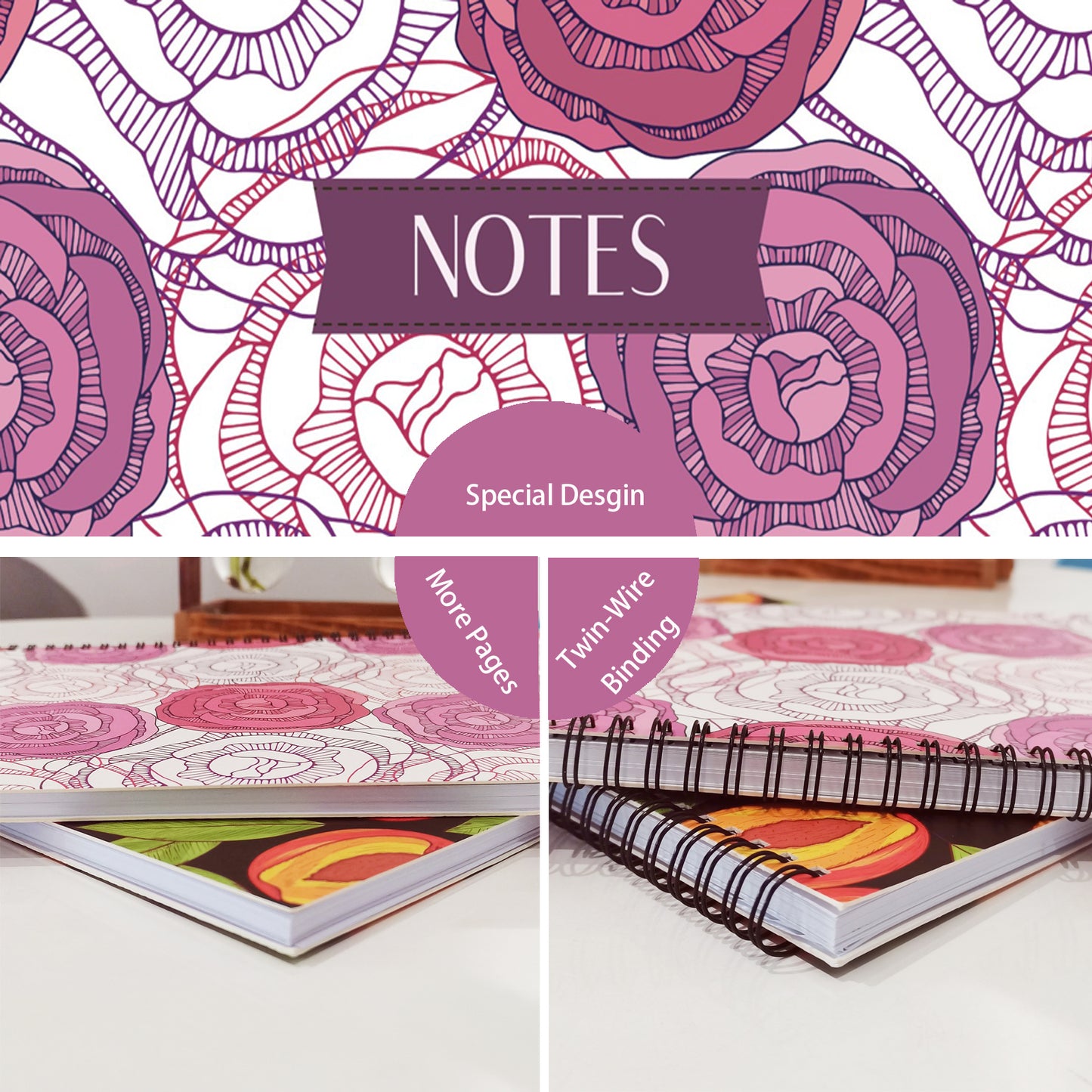Graphical Floral Spiral Lined Notebook, 8.5 x 11in