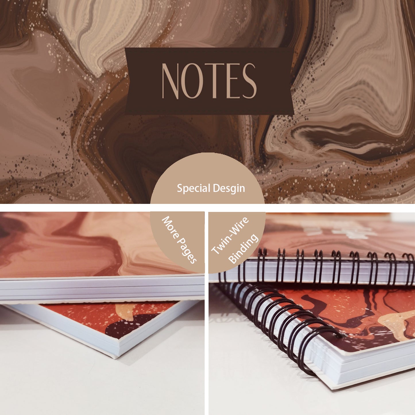 Coffee Marble Notebook (from "Sip of Coffee" Collection) Spiral Lined Notebook, 8.5 x 11in