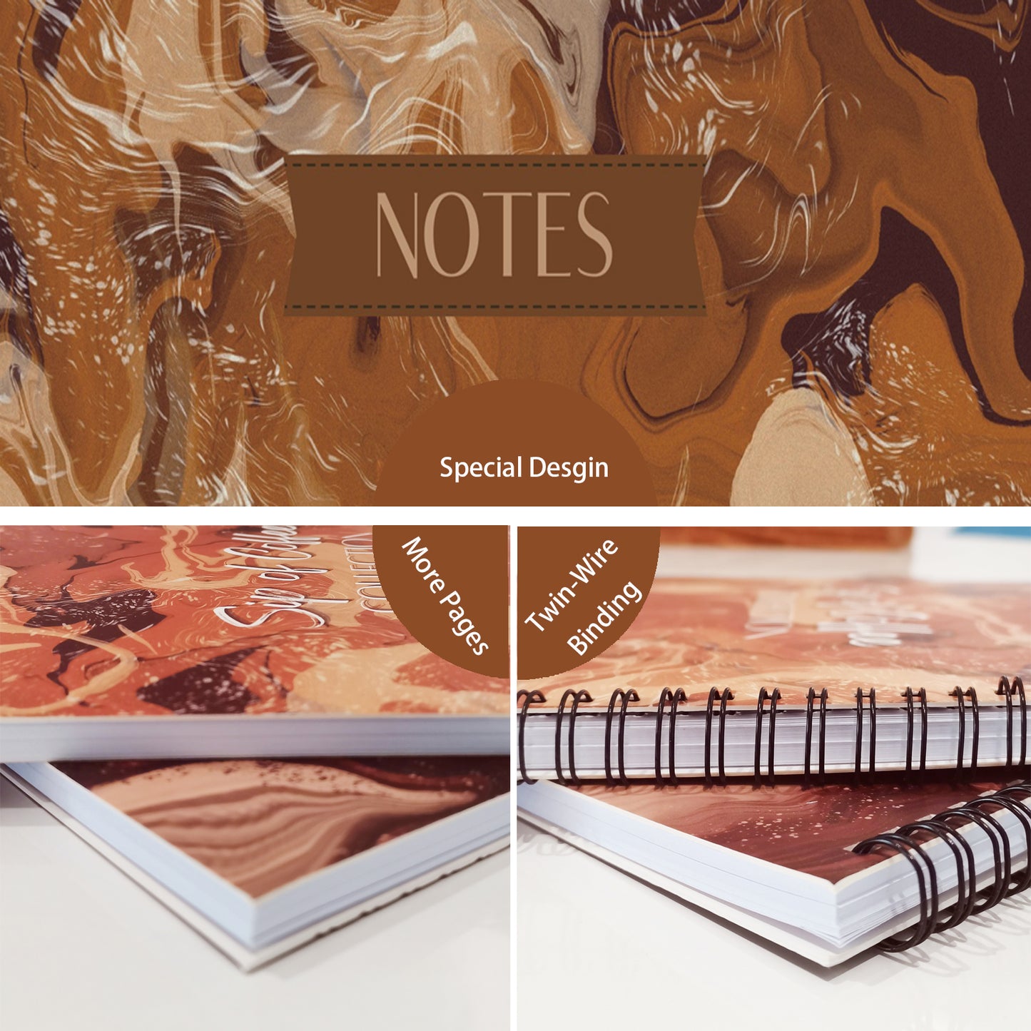 Coffee Marble Notebook (from "Sip of Coffee" Collection) Spiral Lined Notebook, 8.5 x 11in