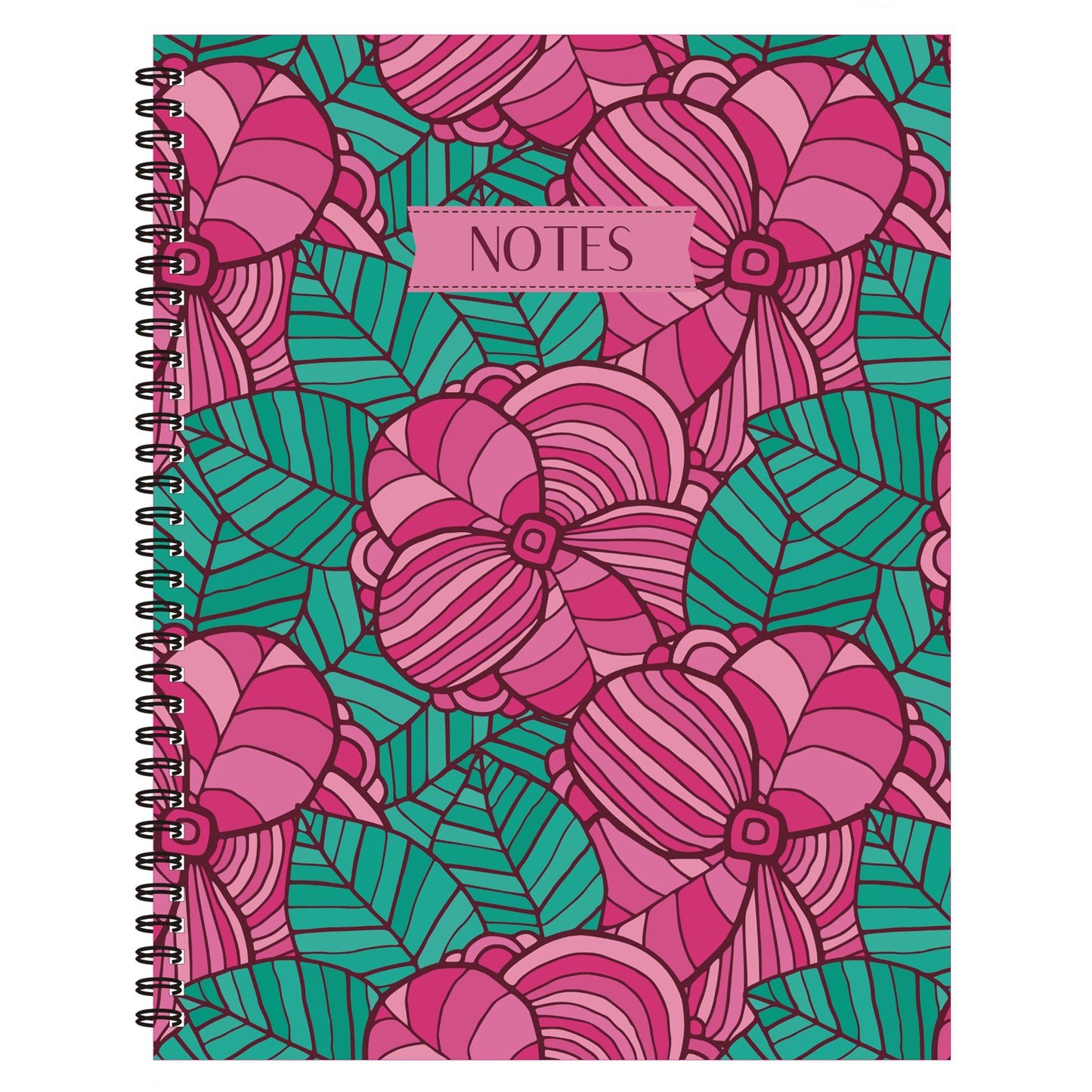 Graphical Flowers with Leaves Spiral Lined Notebook, 8.5 x 11in