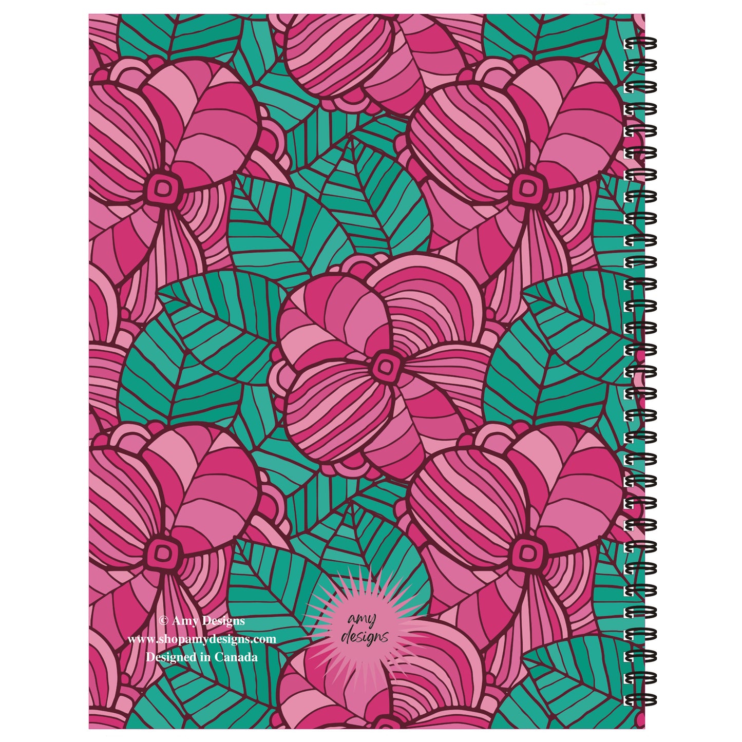 Graphical Flowers with Leaves Spiral Lined Notebook, 8.5 x 11in