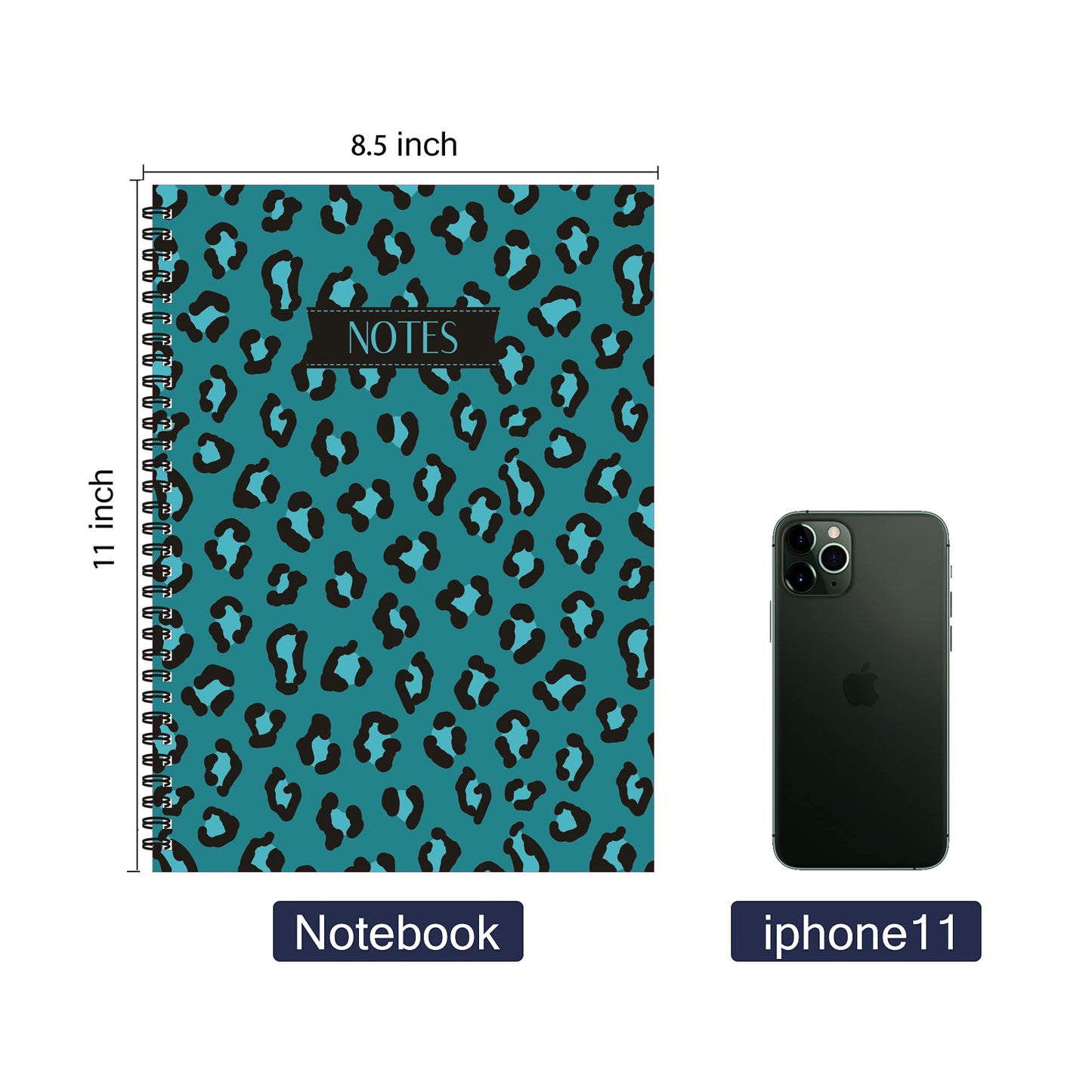 Turquoise Leopard Spiral Lined Notebook, 8.5 x 11in