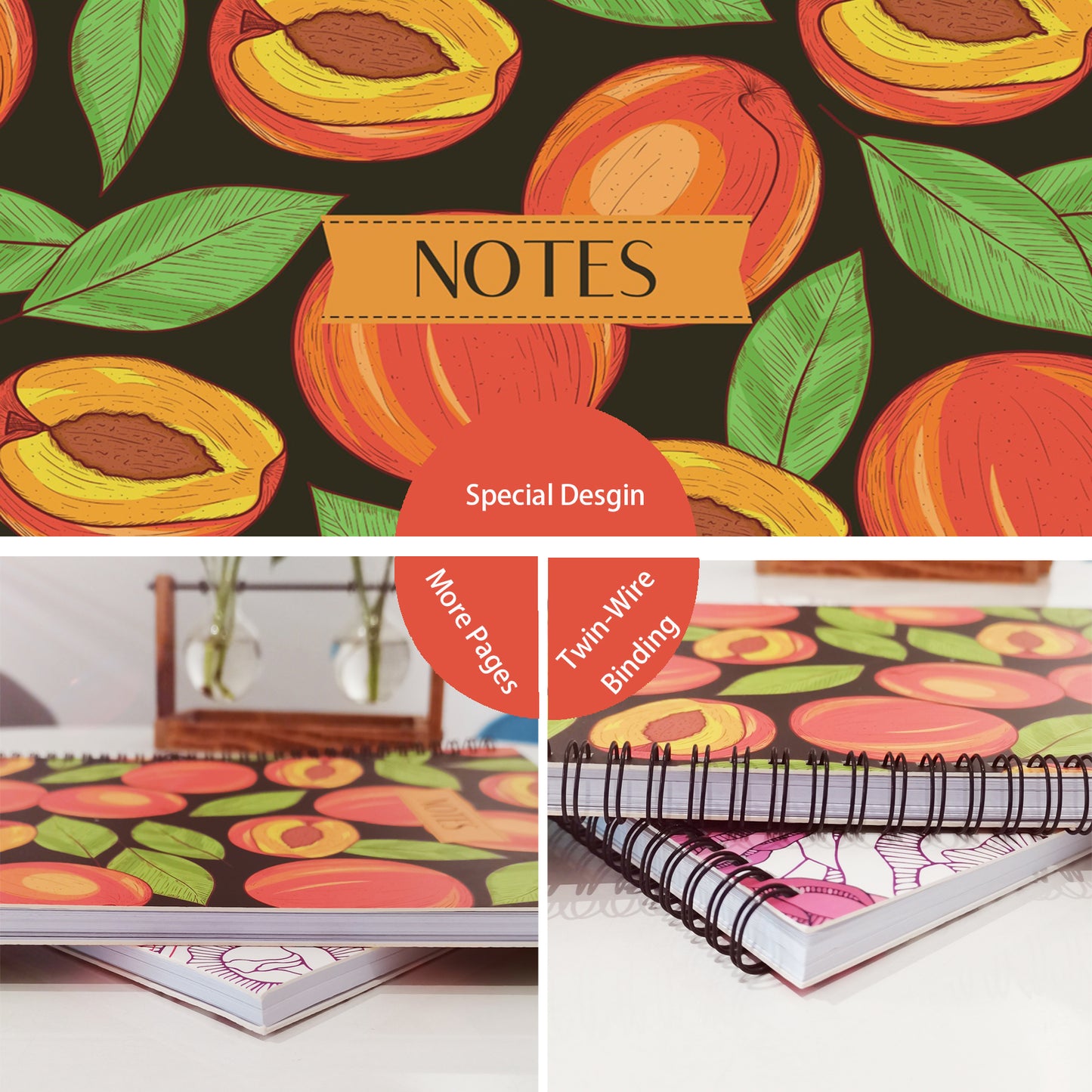 Apricots Spiral Lined Notebook, 8.5 x 11in
