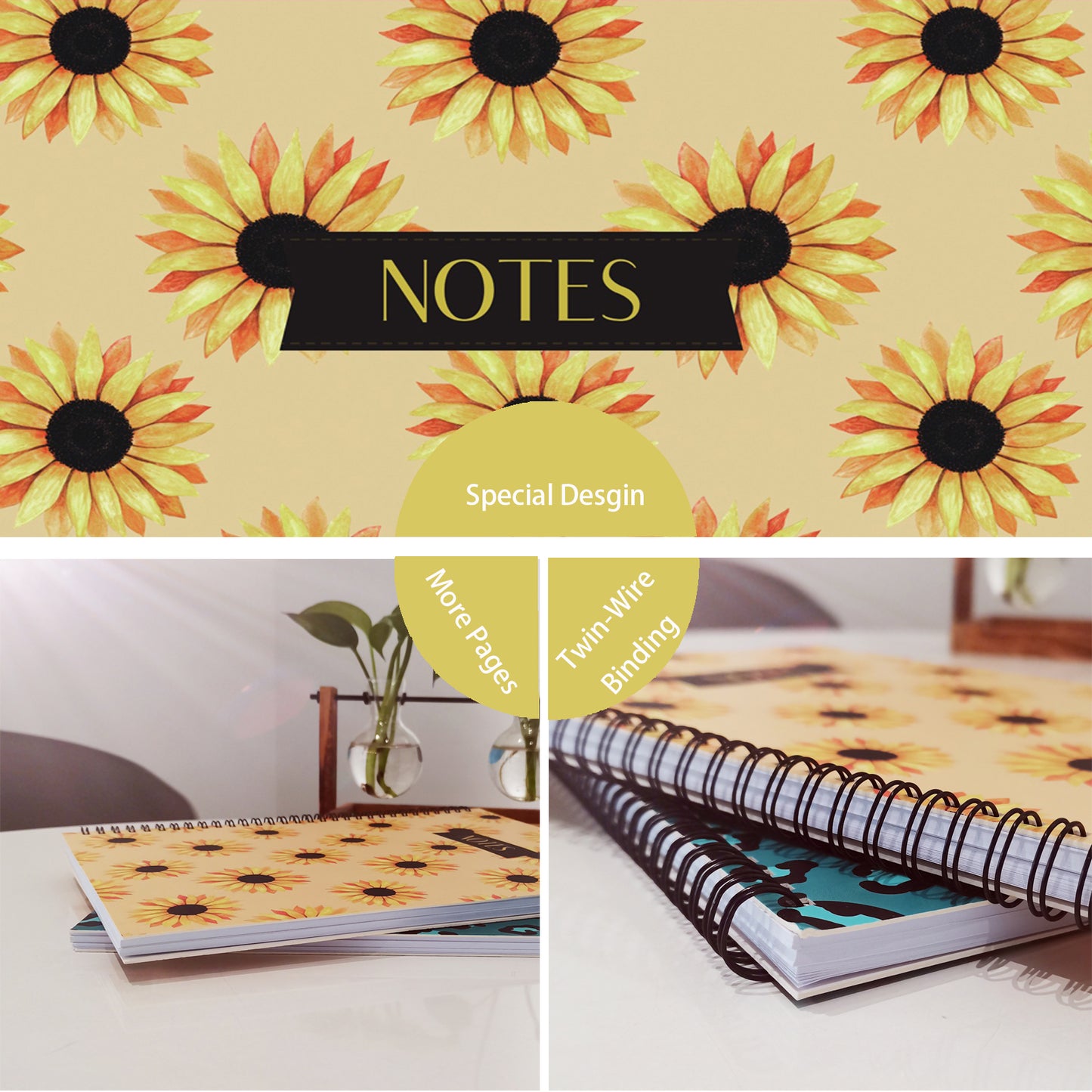 Sunflower Spiral Lined Notebook, 8.5 x 11in