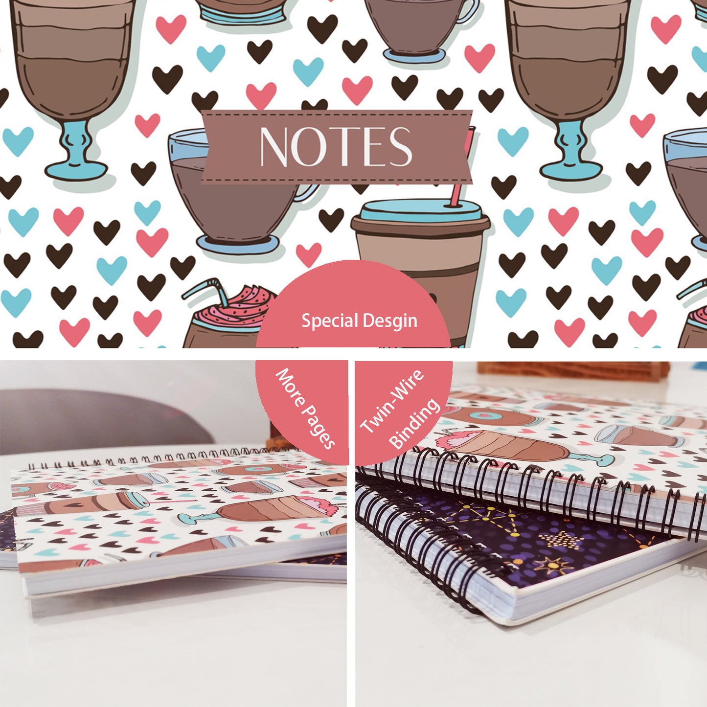 Iced Coffee and Frappes Spiral Lined Notebook, 8.5 x 11in
