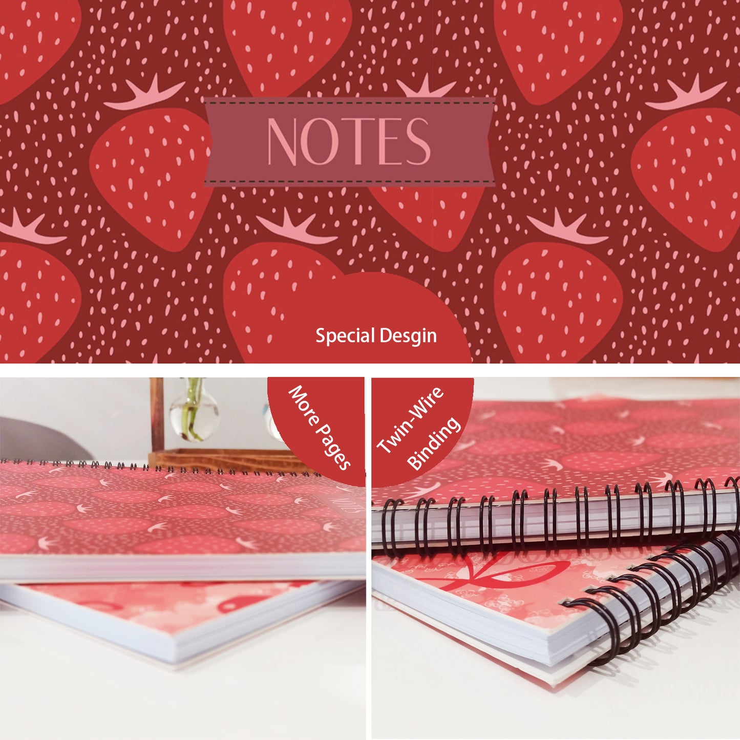Juicy Strawberries Spiral Lined Notebook, 8.5 x 11in