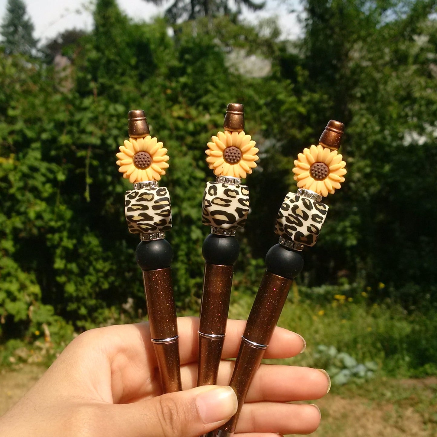 Sunflower Leopard Print Beaded Pen