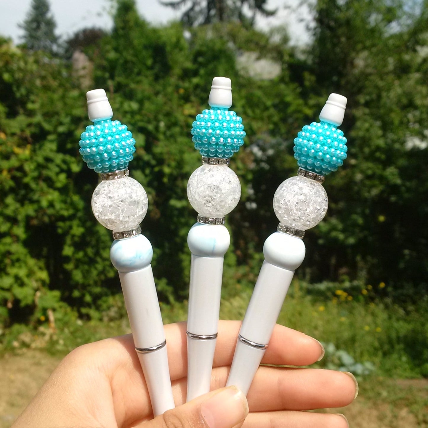 "Snowflake" Light Blue Beaded Pen