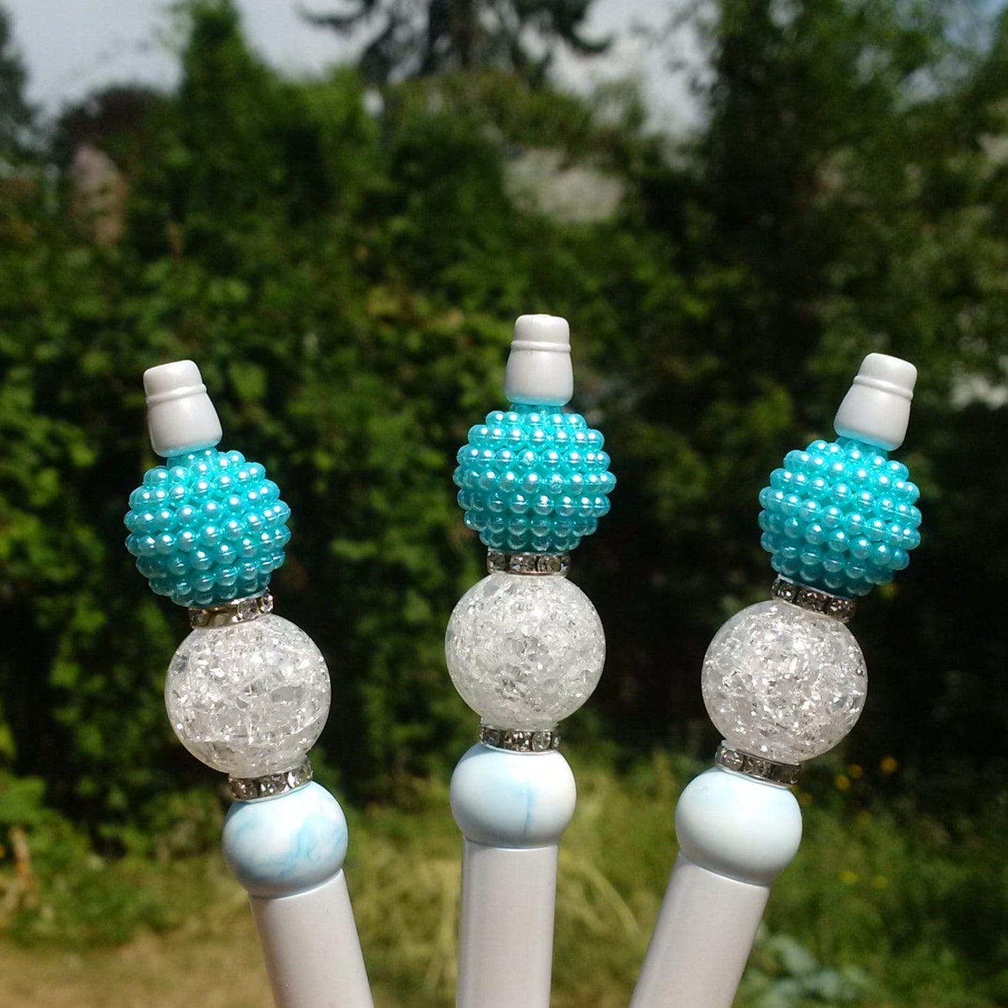 "Snowflake" Light Blue Beaded Pen