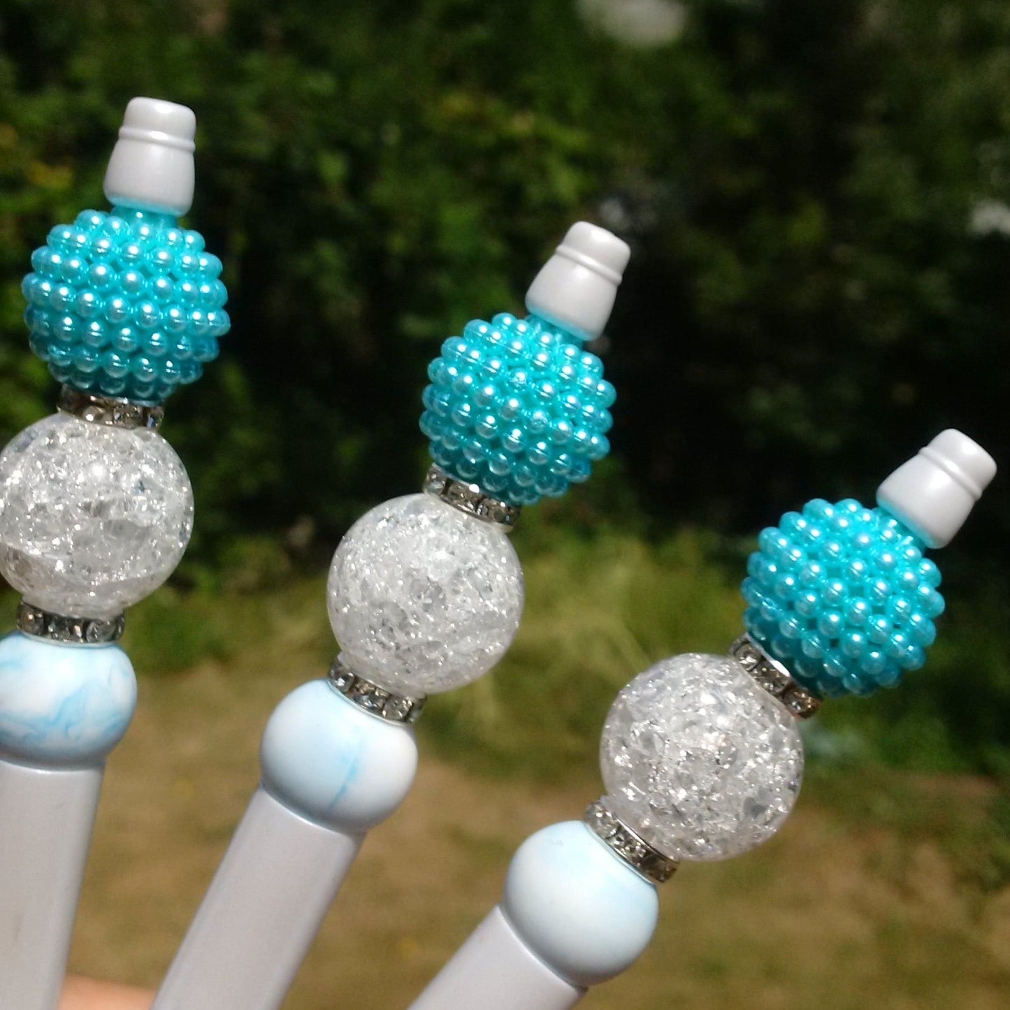 "Snowflake" Light Blue Beaded Pen