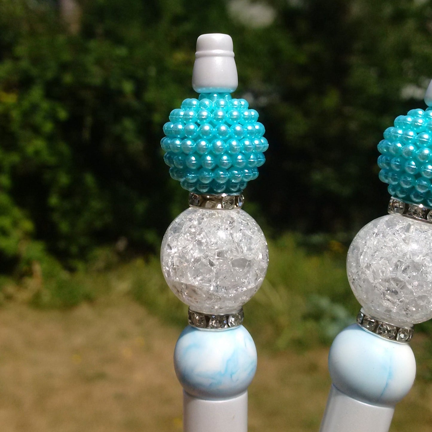 "Snowflake" Light Blue Beaded Pen