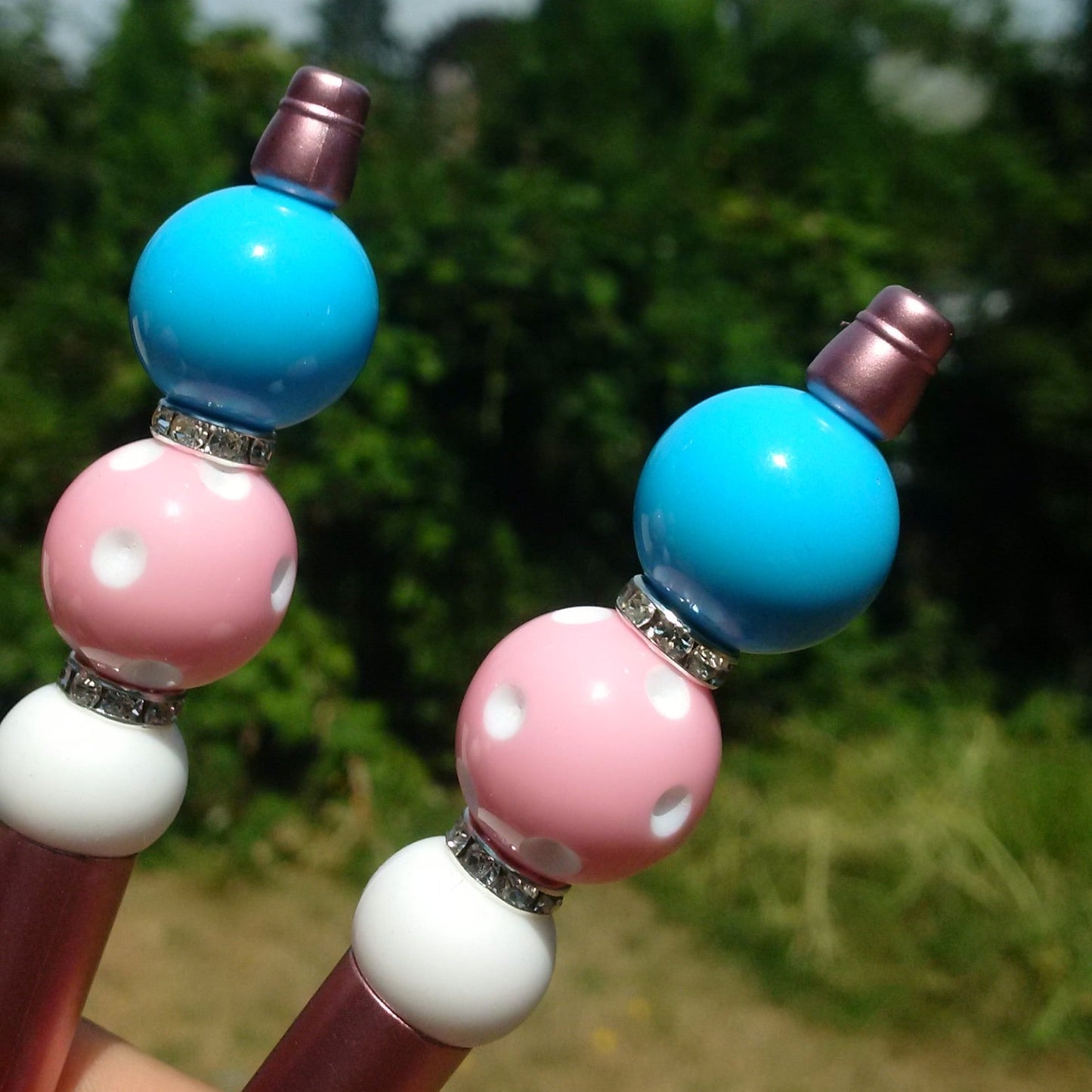"Cotton Candy" Pink and Light Blue Beaded Pen