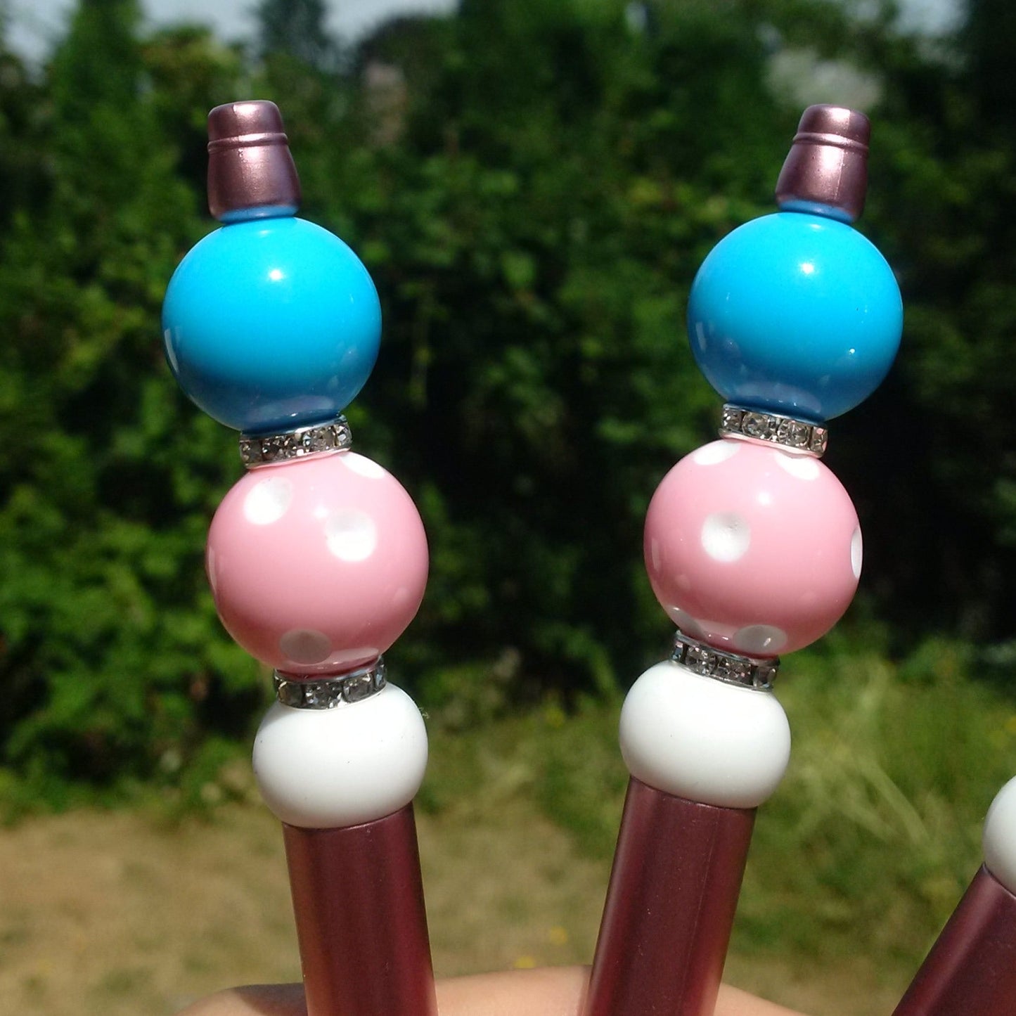 "Cotton Candy" Pink and Light Blue Beaded Pen