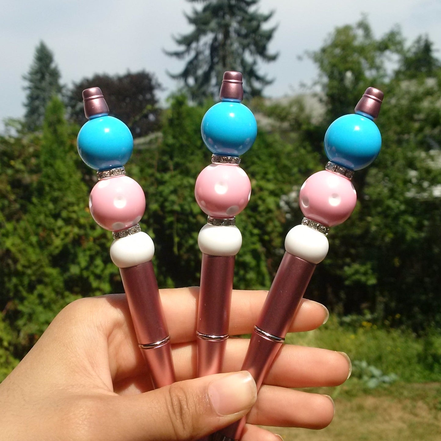 "Cotton Candy" Pink and Light Blue Beaded Pen