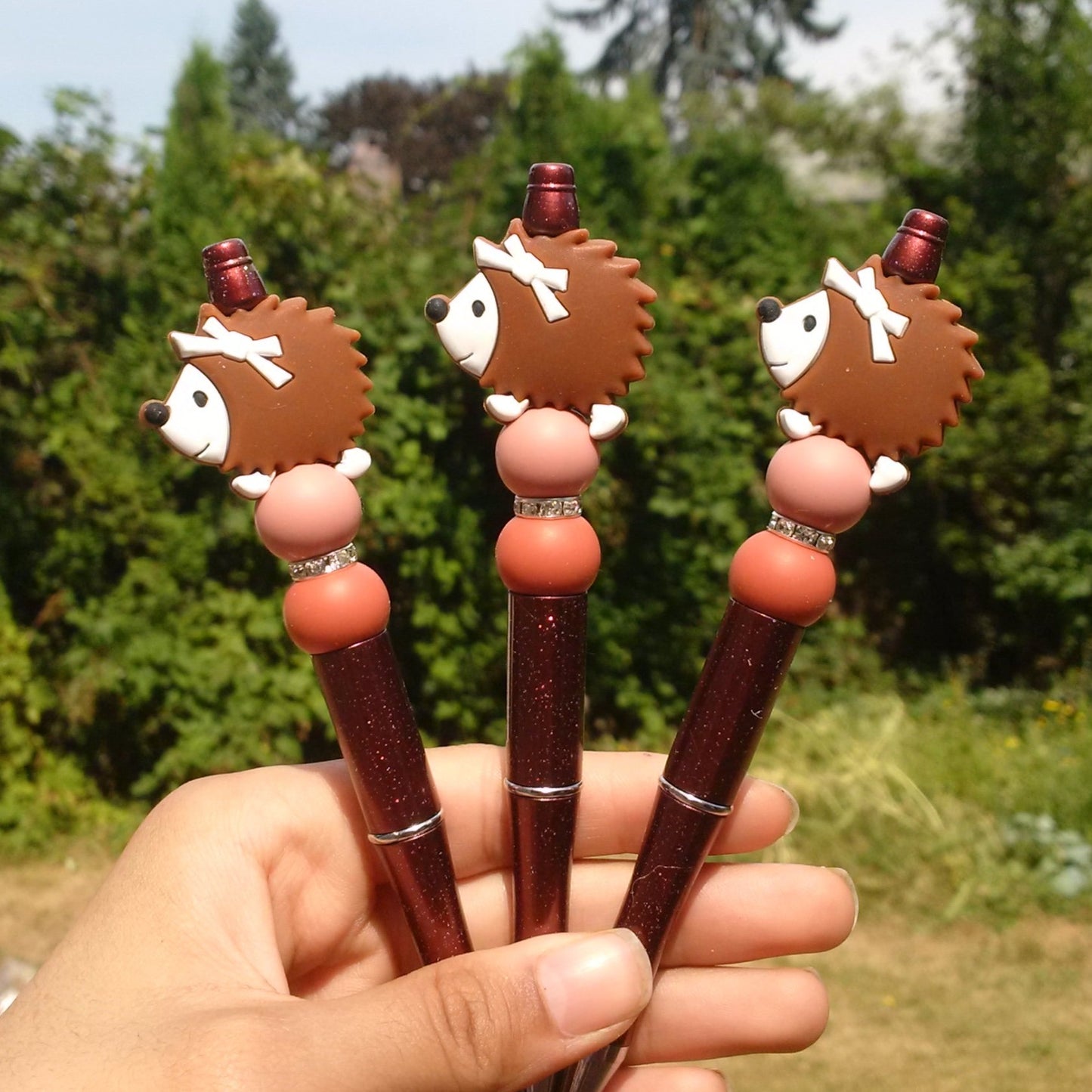 Brown Hedgehog Beaded Pen