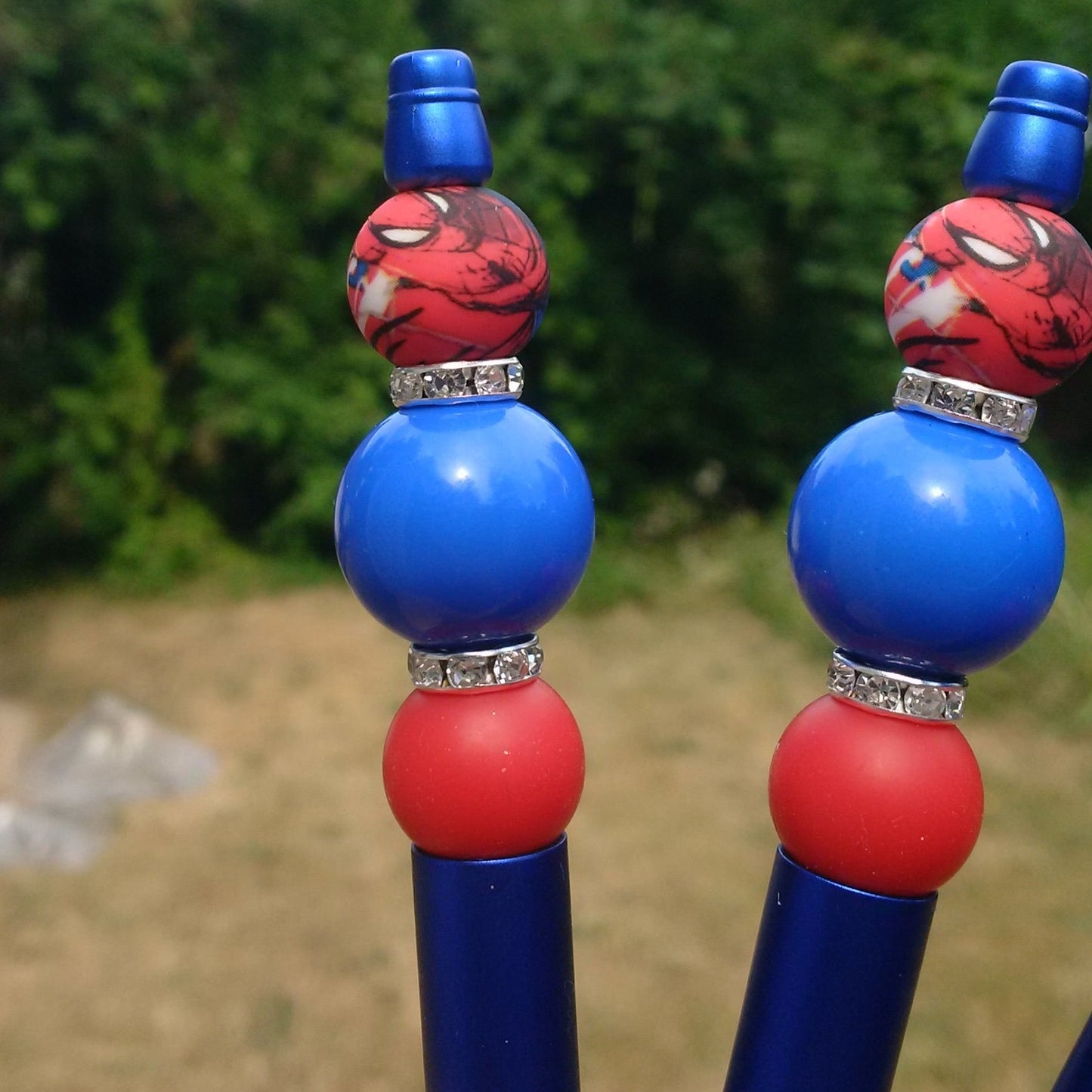 "Spiderman" Red and Blue Beaded Pen