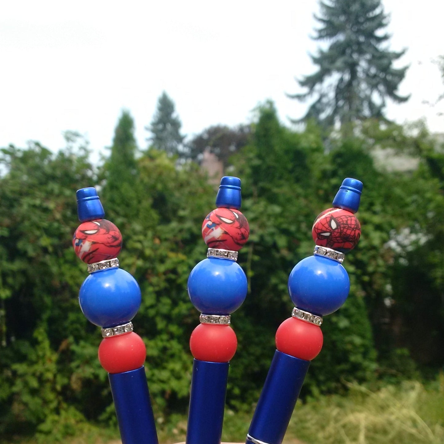 "Spiderman" Red and Blue Beaded Pen
