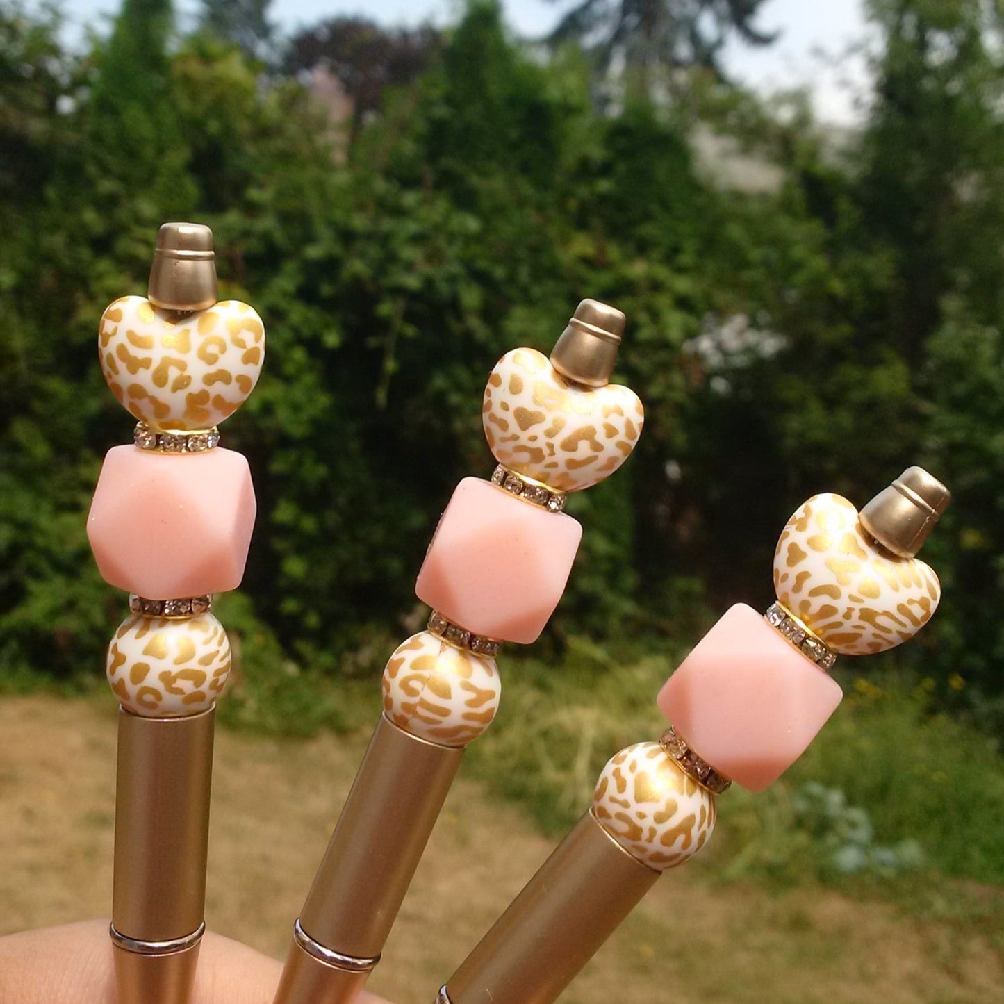 "Pure Gold" Golden Leopard Print Heart Beaded Pen