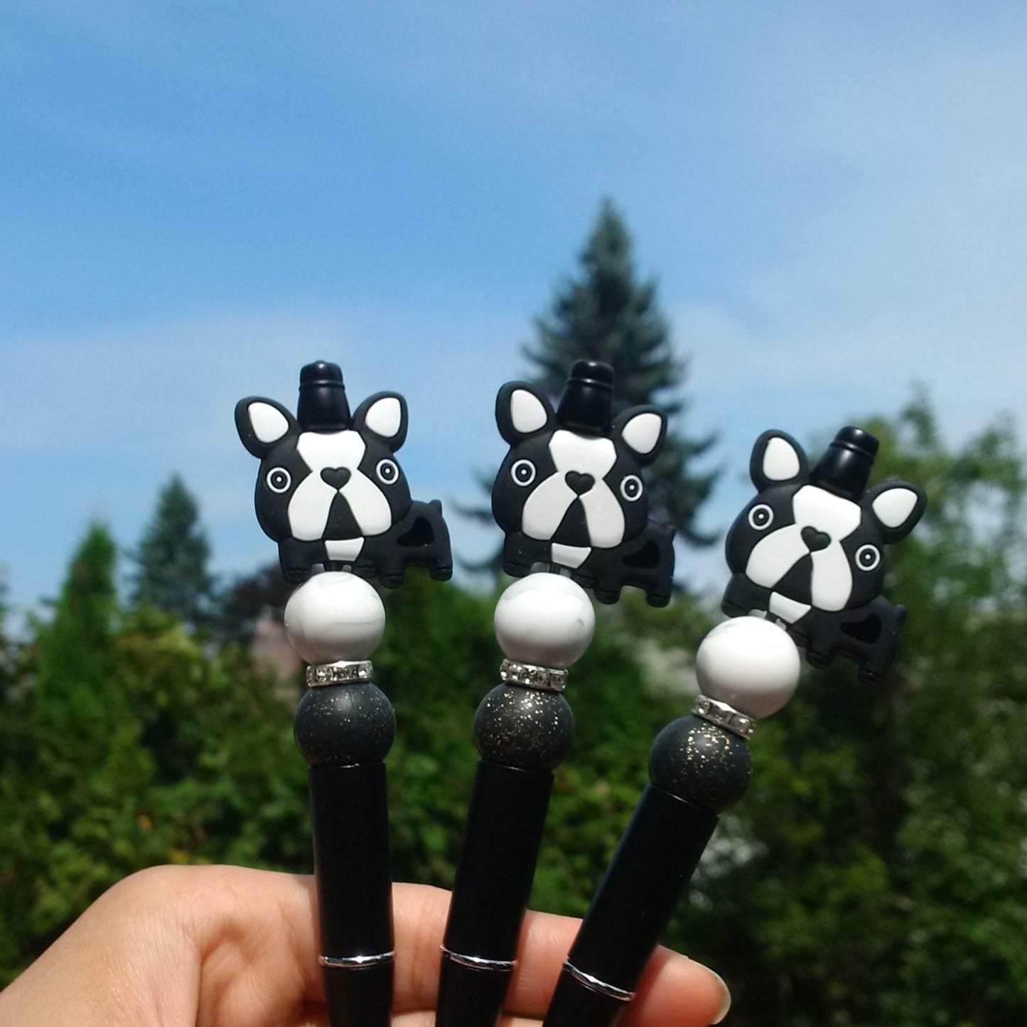 Black Cute Bulldog Beaded Pen