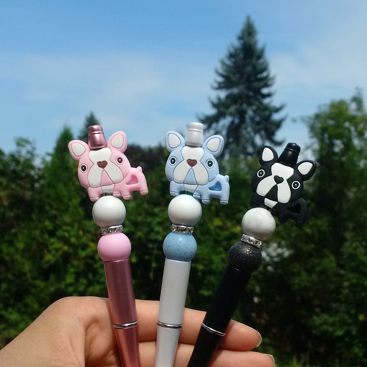 3pc "PBB" Bulldog Beaded Pen Set