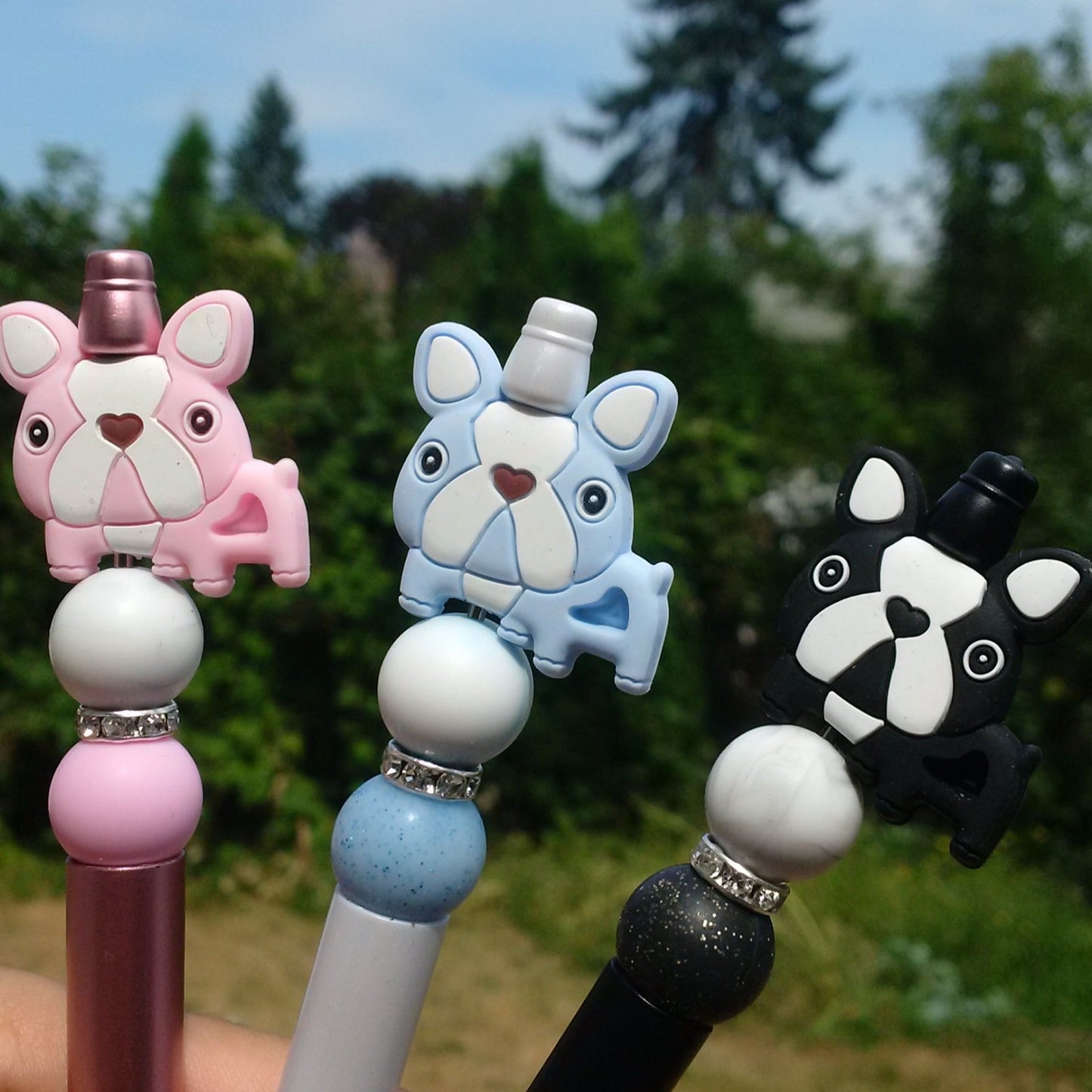 3pc "PBB" Bulldog Beaded Pen Set