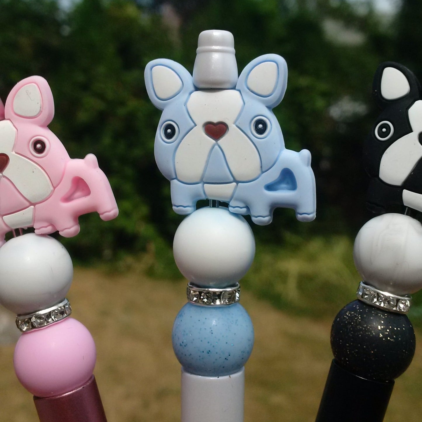 3pc "PBB" Bulldog Beaded Pen Set