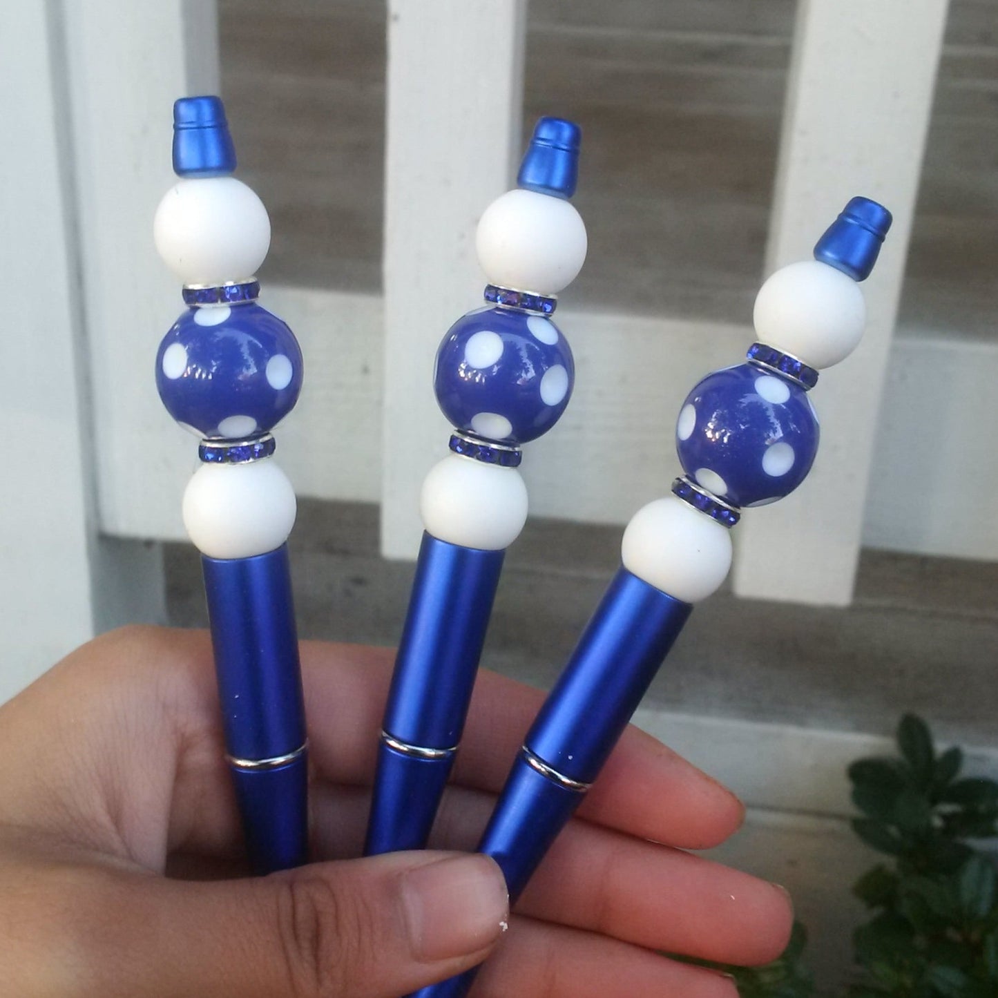 "Hoka Poka" Blue Polka-Dot Beaded Pen