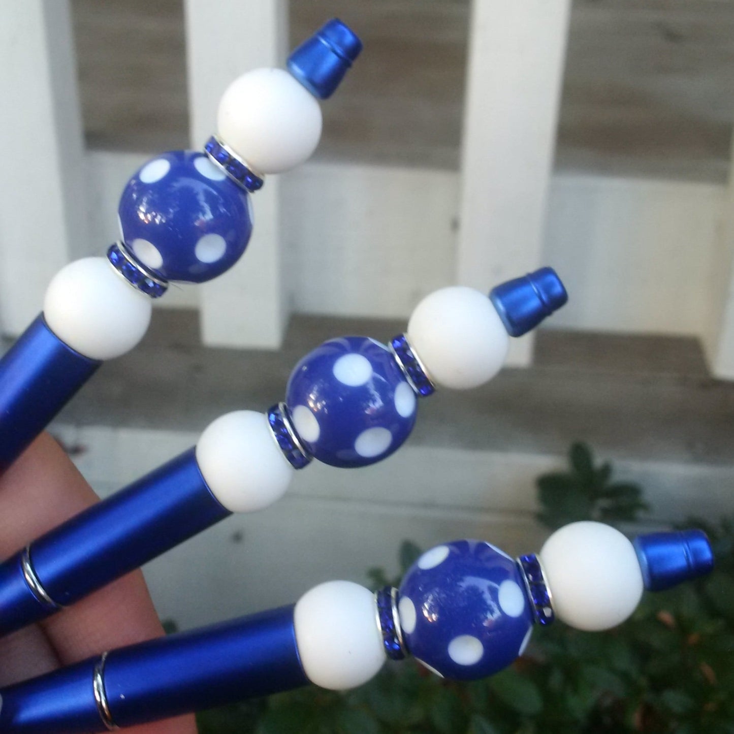 "Hoka Poka" Blue Polka-Dot Beaded Pen