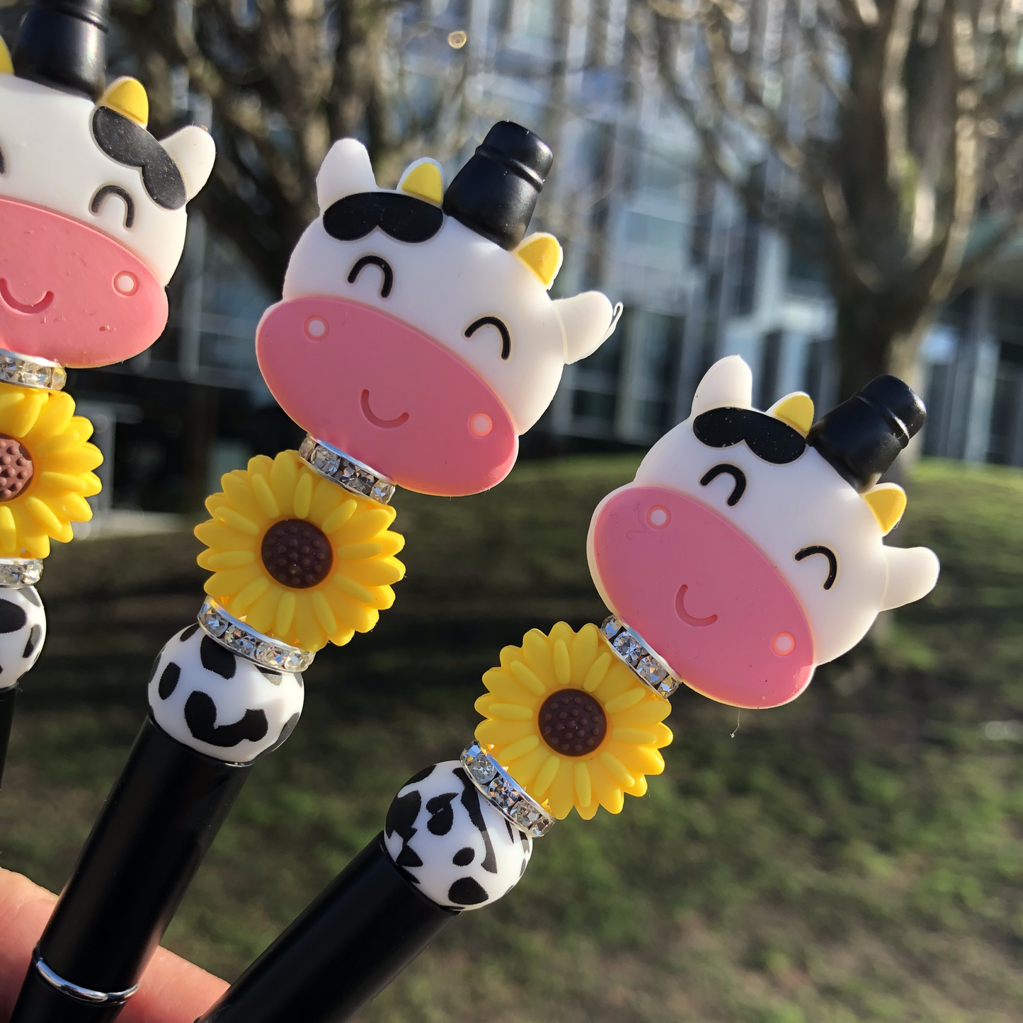Sunflower Cow Print Beaded Pen
