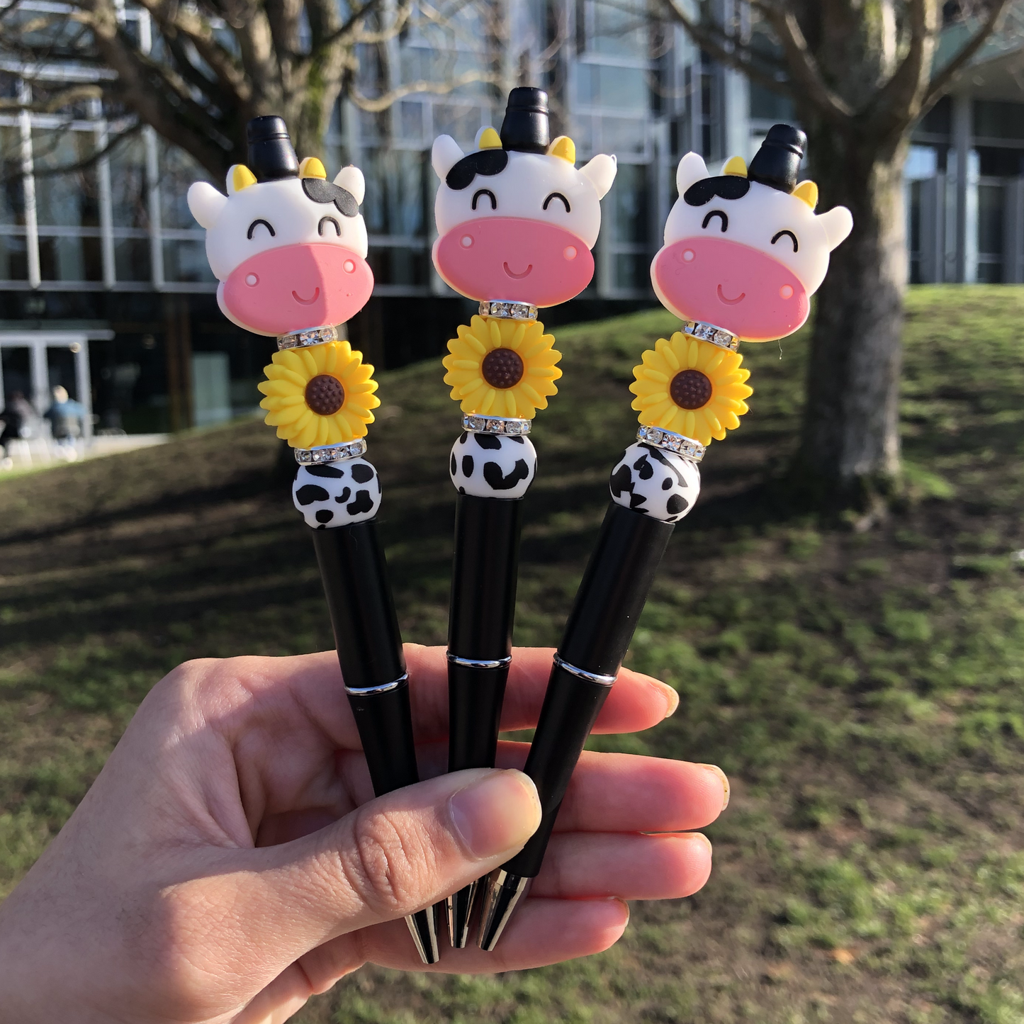 Sunflower Cow Print Beaded Pen