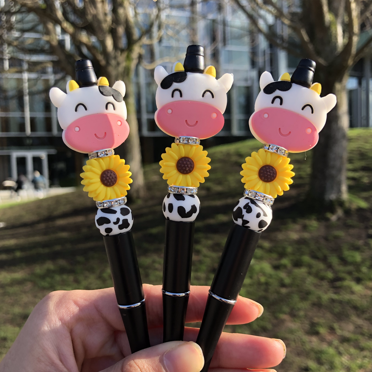 Sunflower Cow Print Beaded Pen