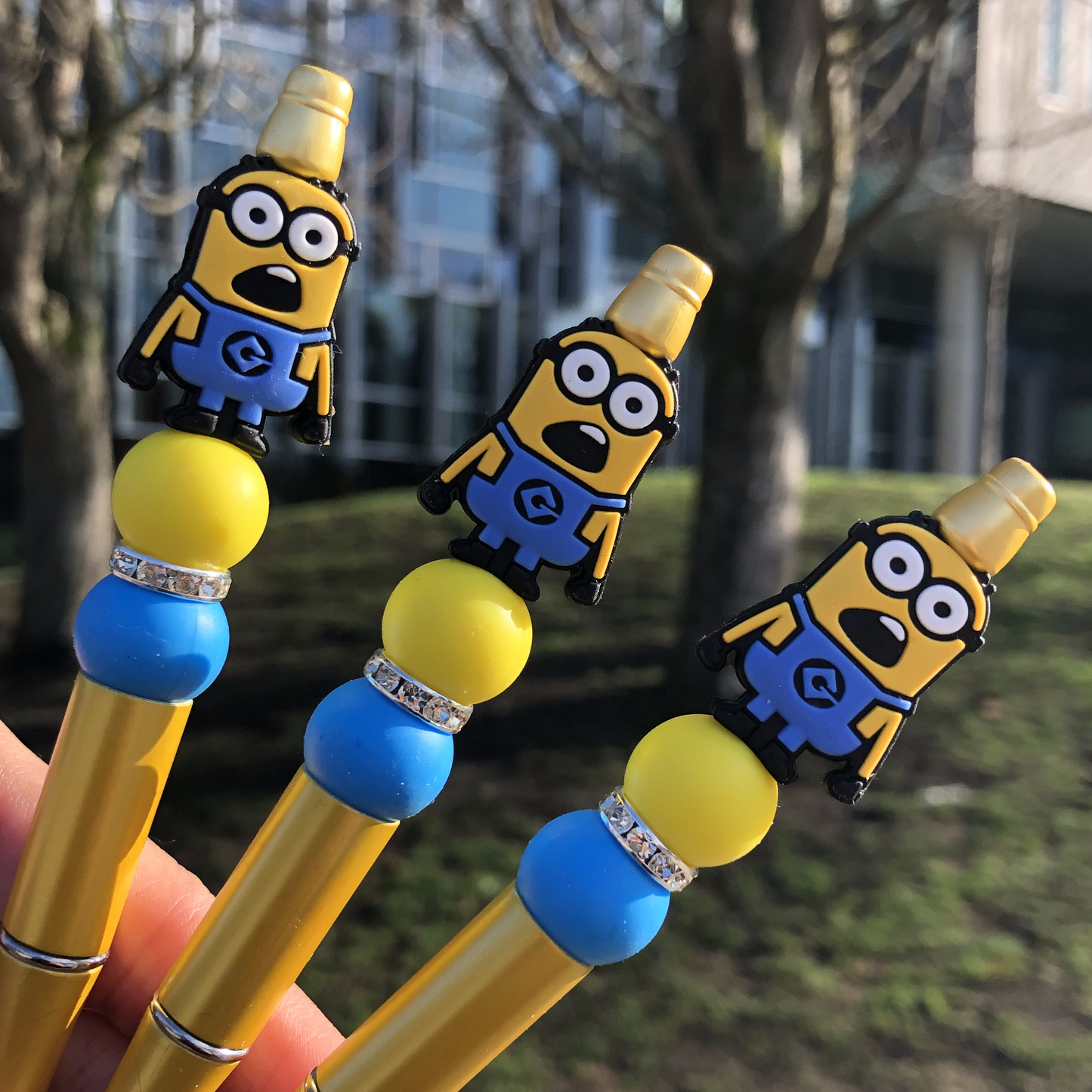 "Lost Minion" Blue and Yellow Beaded Pen