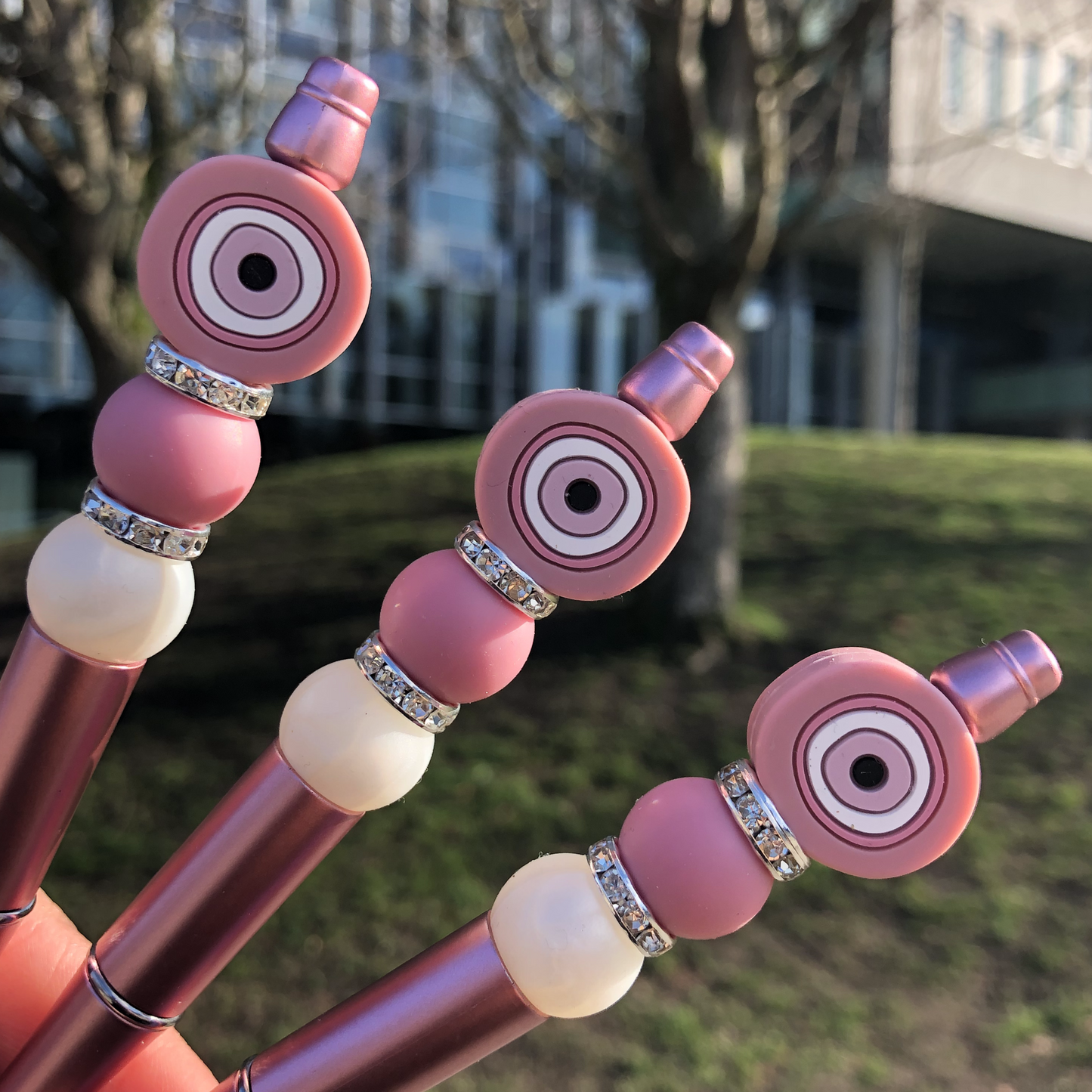 "Blush" Pink Evil Eye Beaded Pen