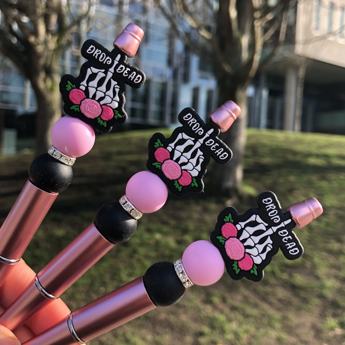 "Drop Dead in Black" Beaded Pen