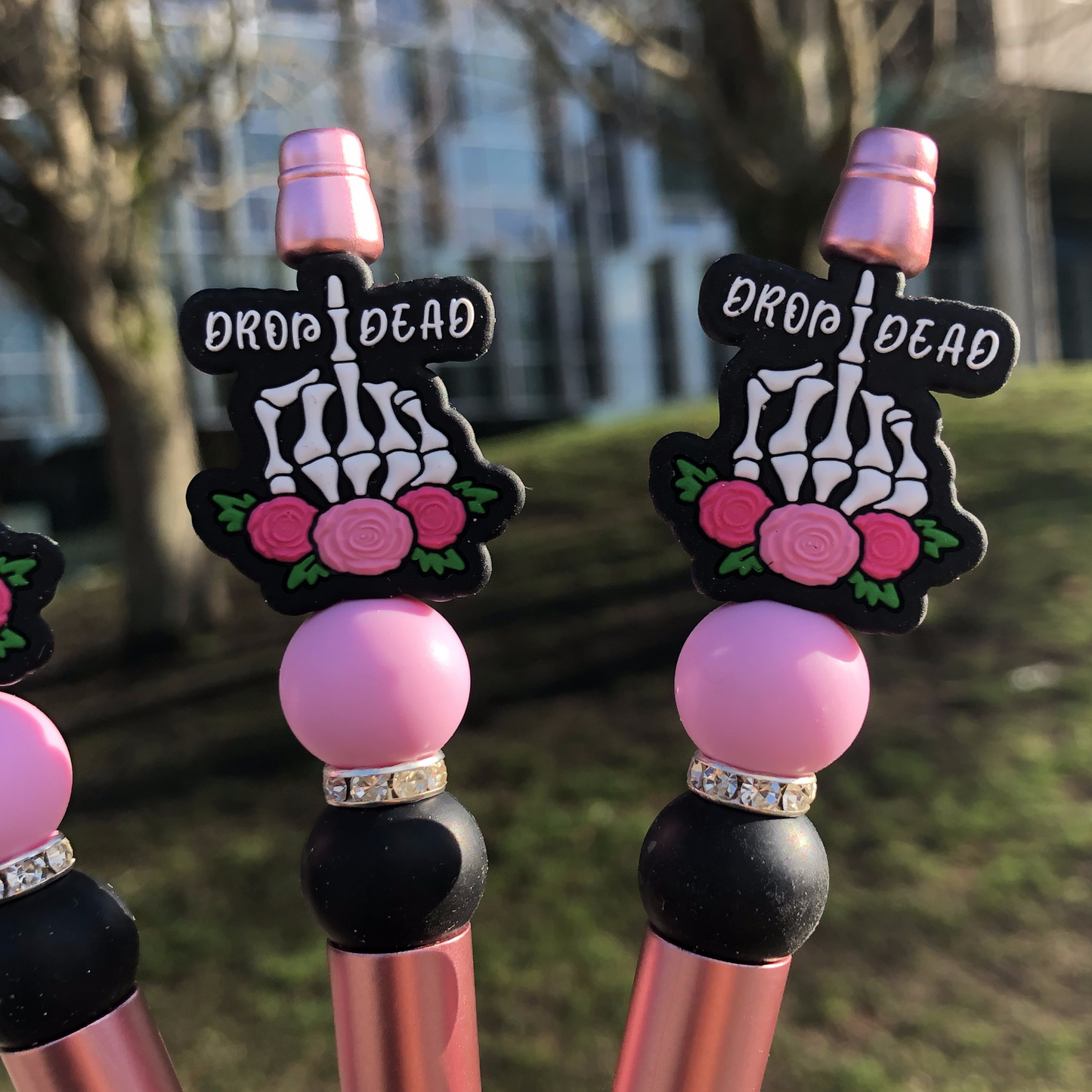 "Drop Dead in Black" Beaded Pen