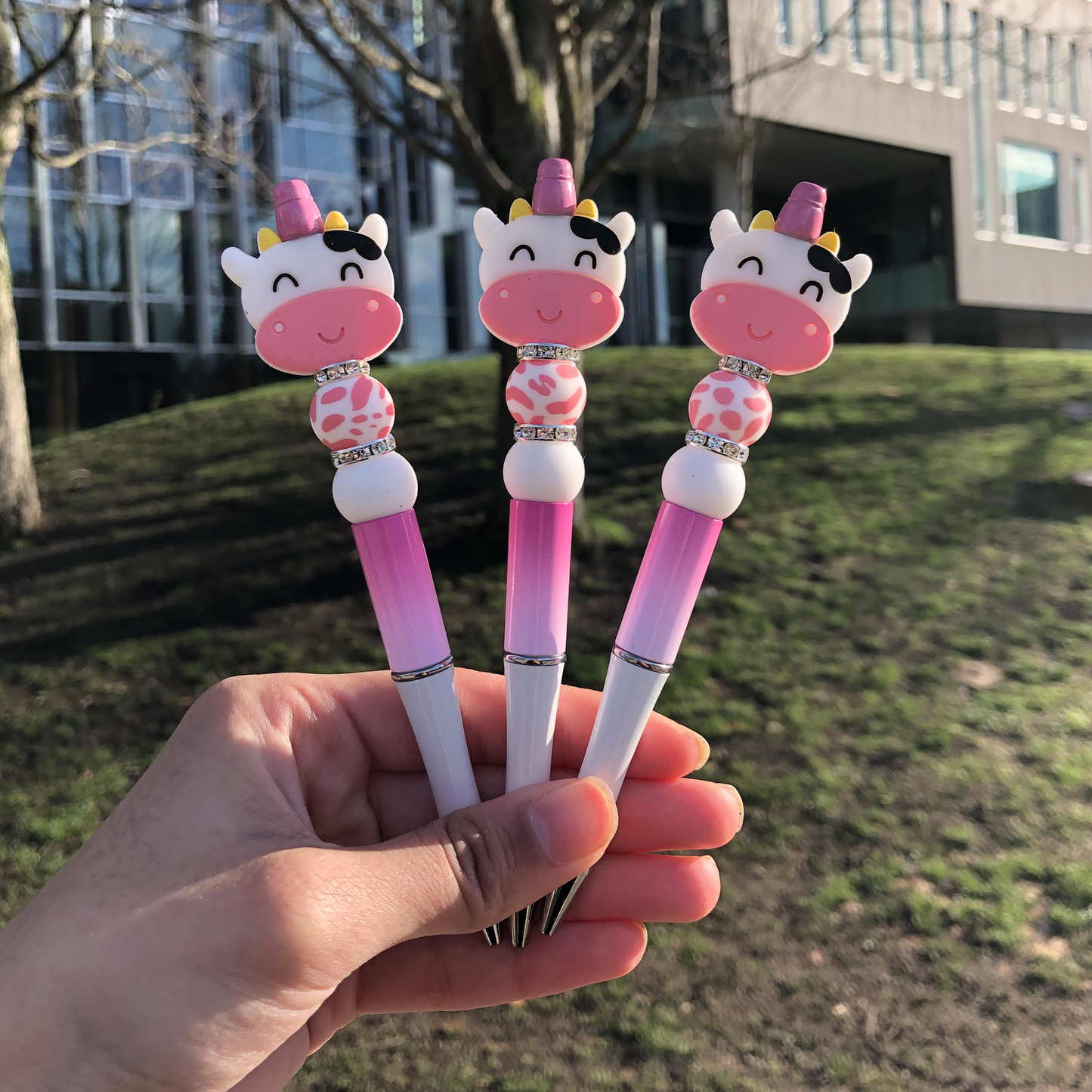 Pink Cow Print Beaded Pen
