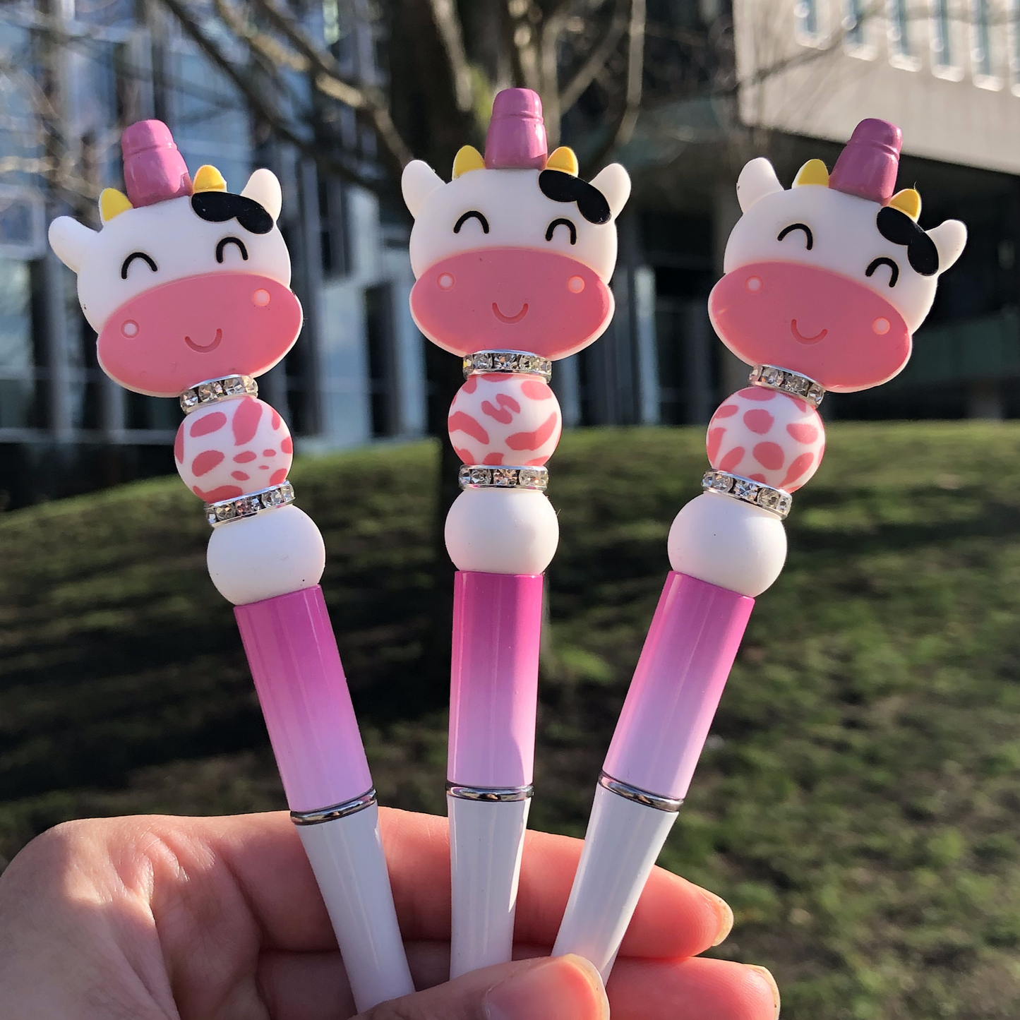 Pink Cow Print Beaded Pen