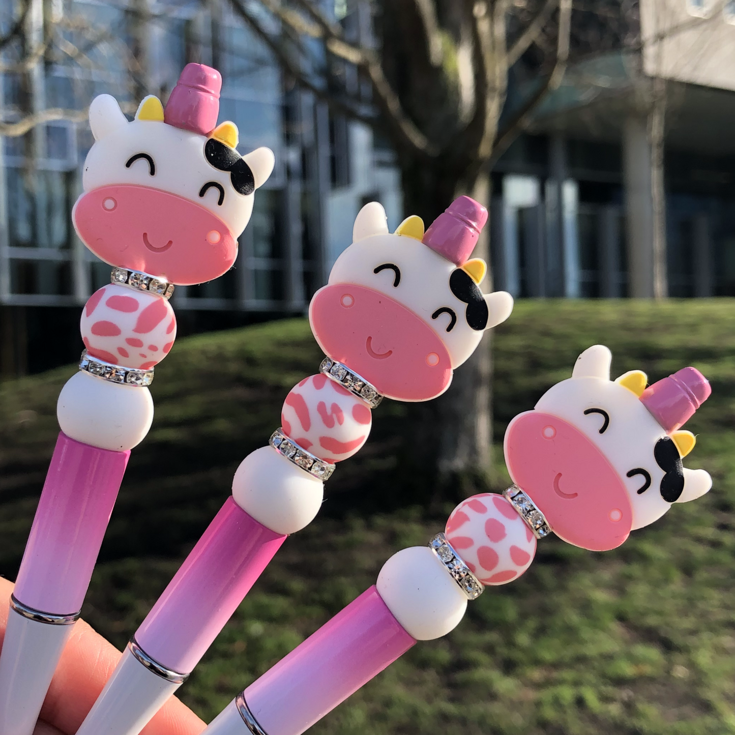 Pink Cow Print Beaded Pen