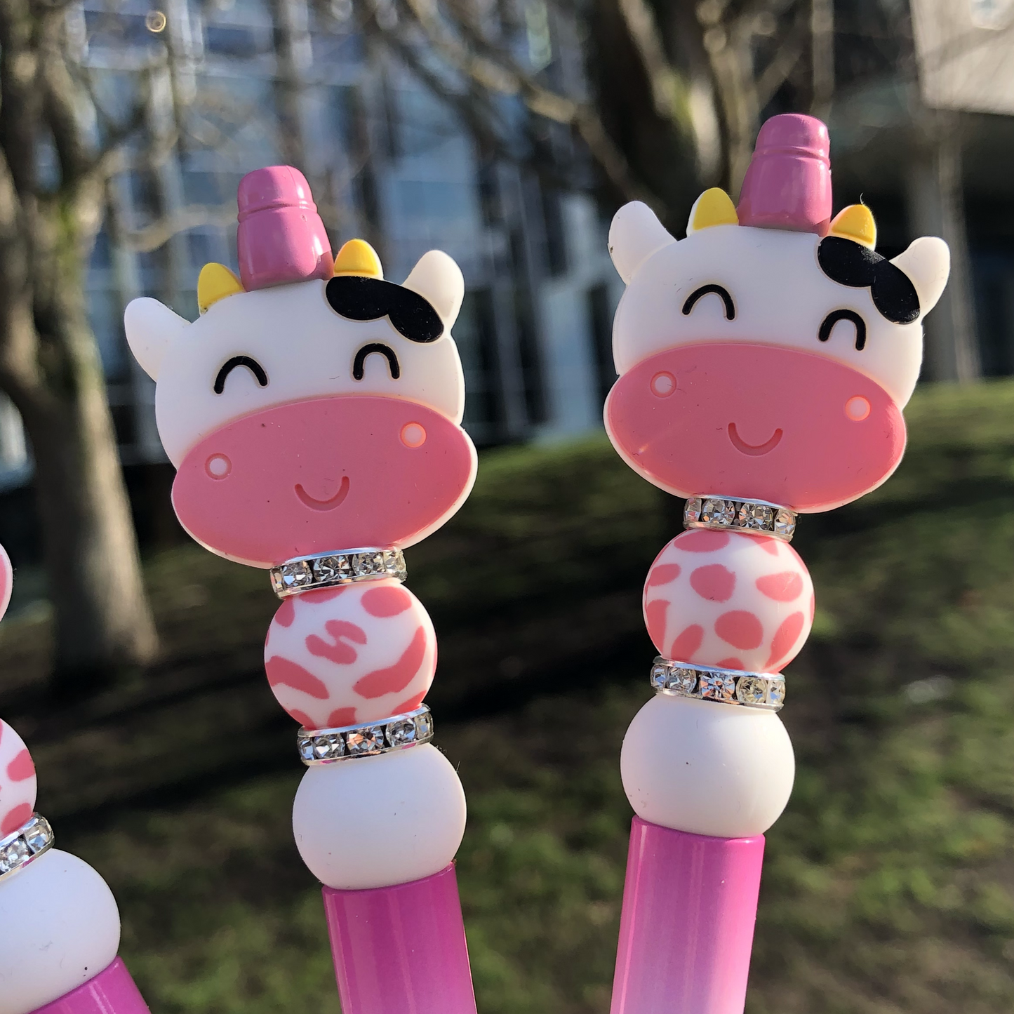 Pink Cow Print Beaded Pen