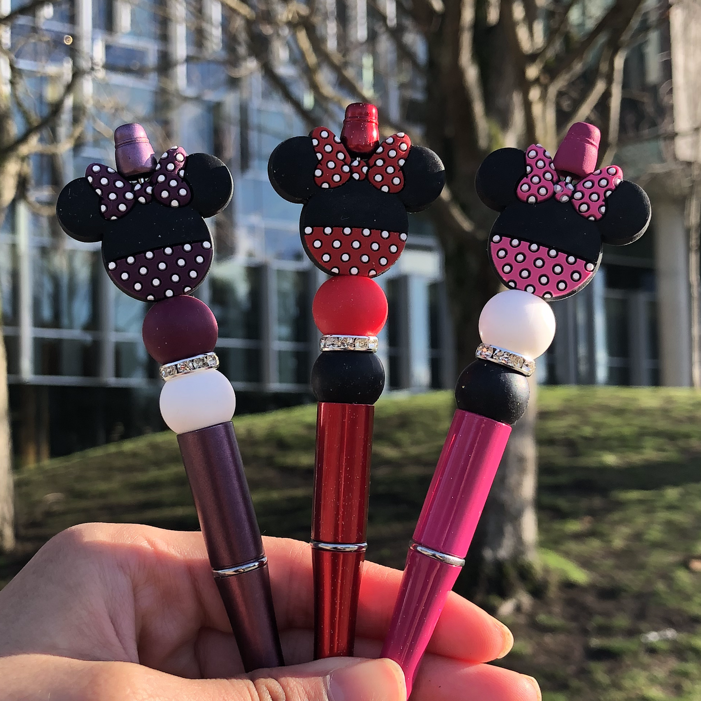 3pc Minnie Mouse Beaded Pen Set