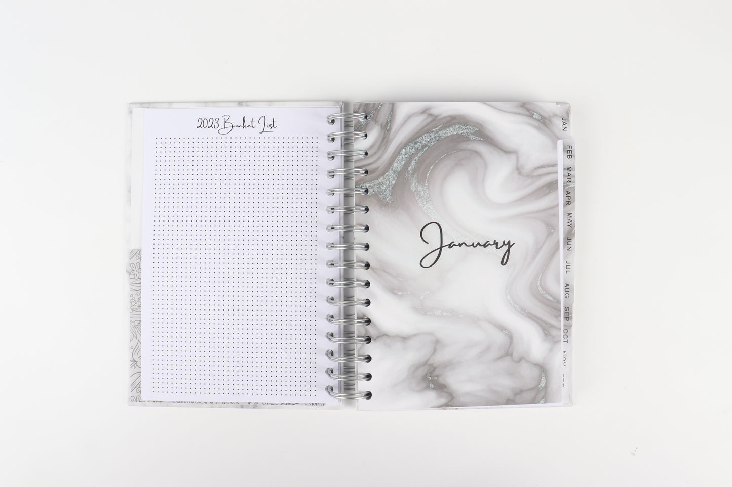 Silver Marble - 2023 Spiral Planner - A5 Size