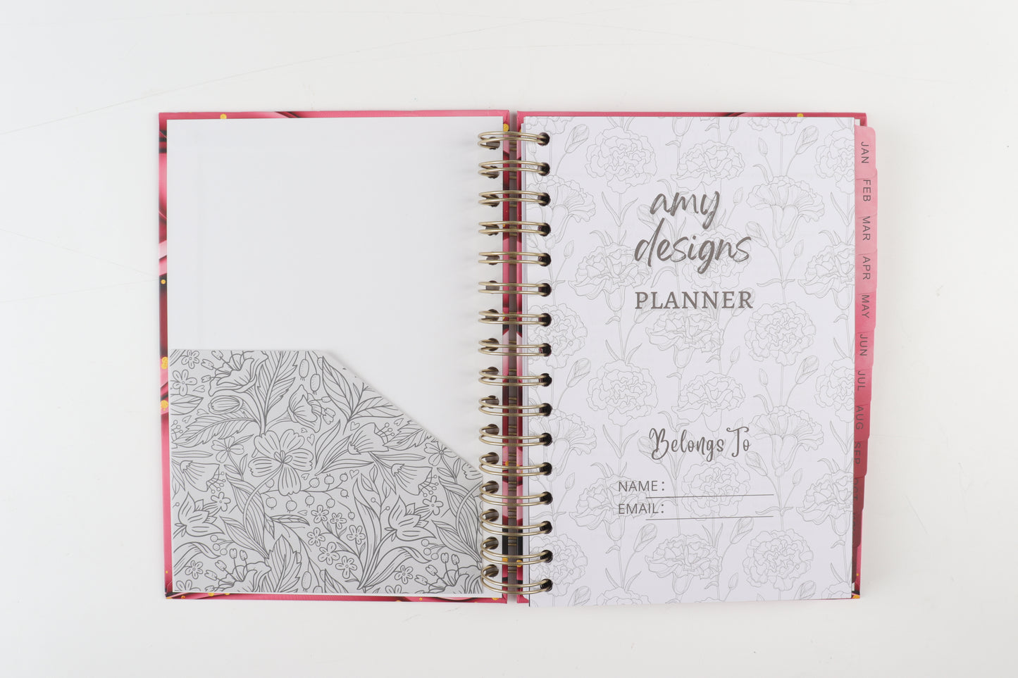 Burgundy Burst - 2023 Spiral Planner - A5 Size